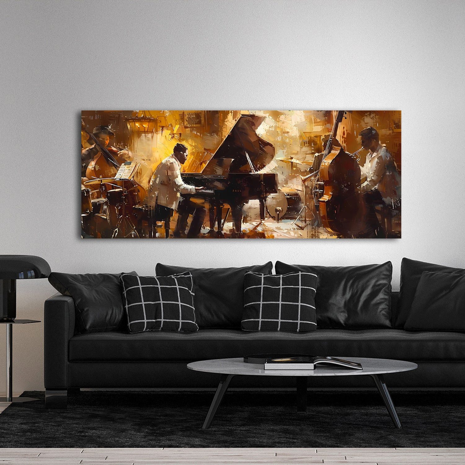 Artedinoi Leinwandbild Jazzband Klavier Kontrabass Leinwandbild Wandbild Kunstdruck XL Wandde, Jazzband mit Klavier und Kontrabass