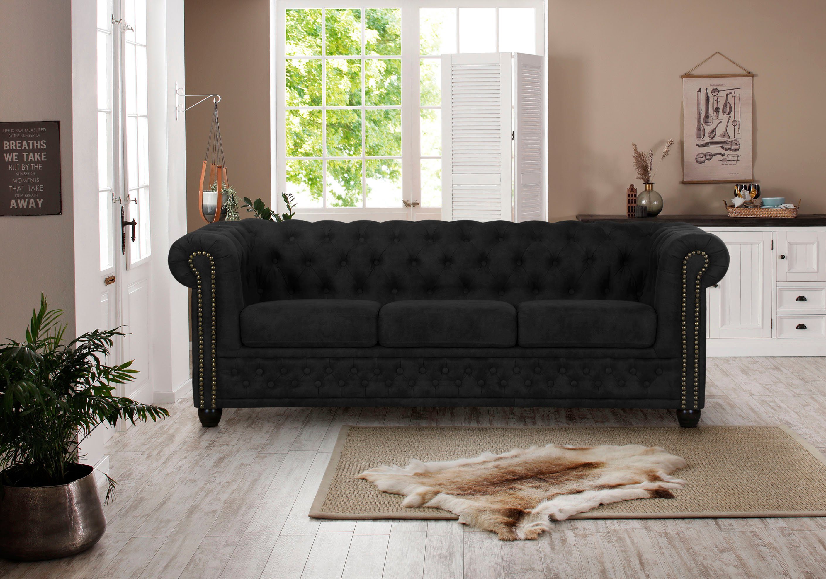 Home affaire Chesterfield-Sofa Rysum, Chesterfield-Optik, in 2 Bezugsqualitäten, 2 Ausf. schnell lieferbar