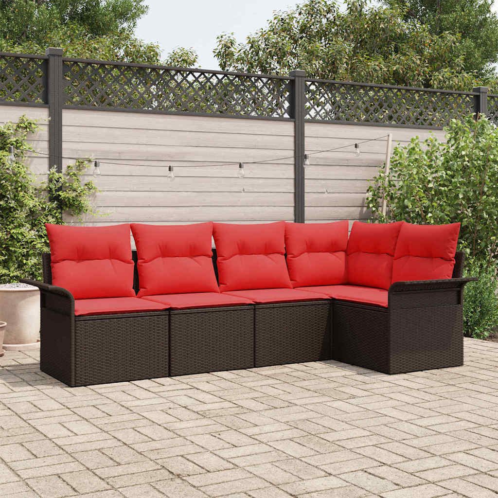 vidaXL Gartenlounge-Set Gartensofa-set mit Speicher 5 pcs Braun Poly-Rattan, (5-tlg)