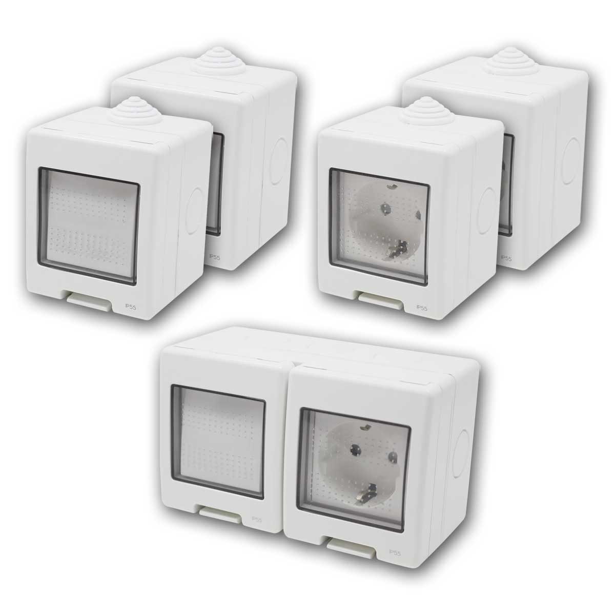 TEM Aufputz-Steckdose TEM Set "Vorraum" 5-teilig, grau, 16A/250V, IP55