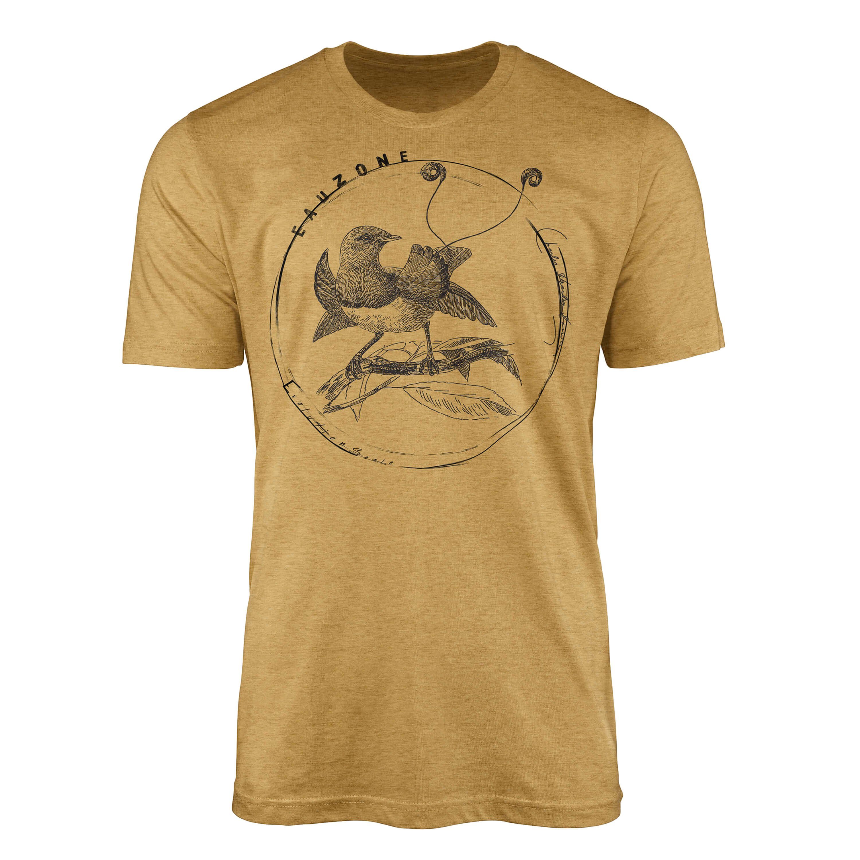 Sinus Art T-Shirt Evolution Herren T-Shirt Paradiesvogel Antique Gold