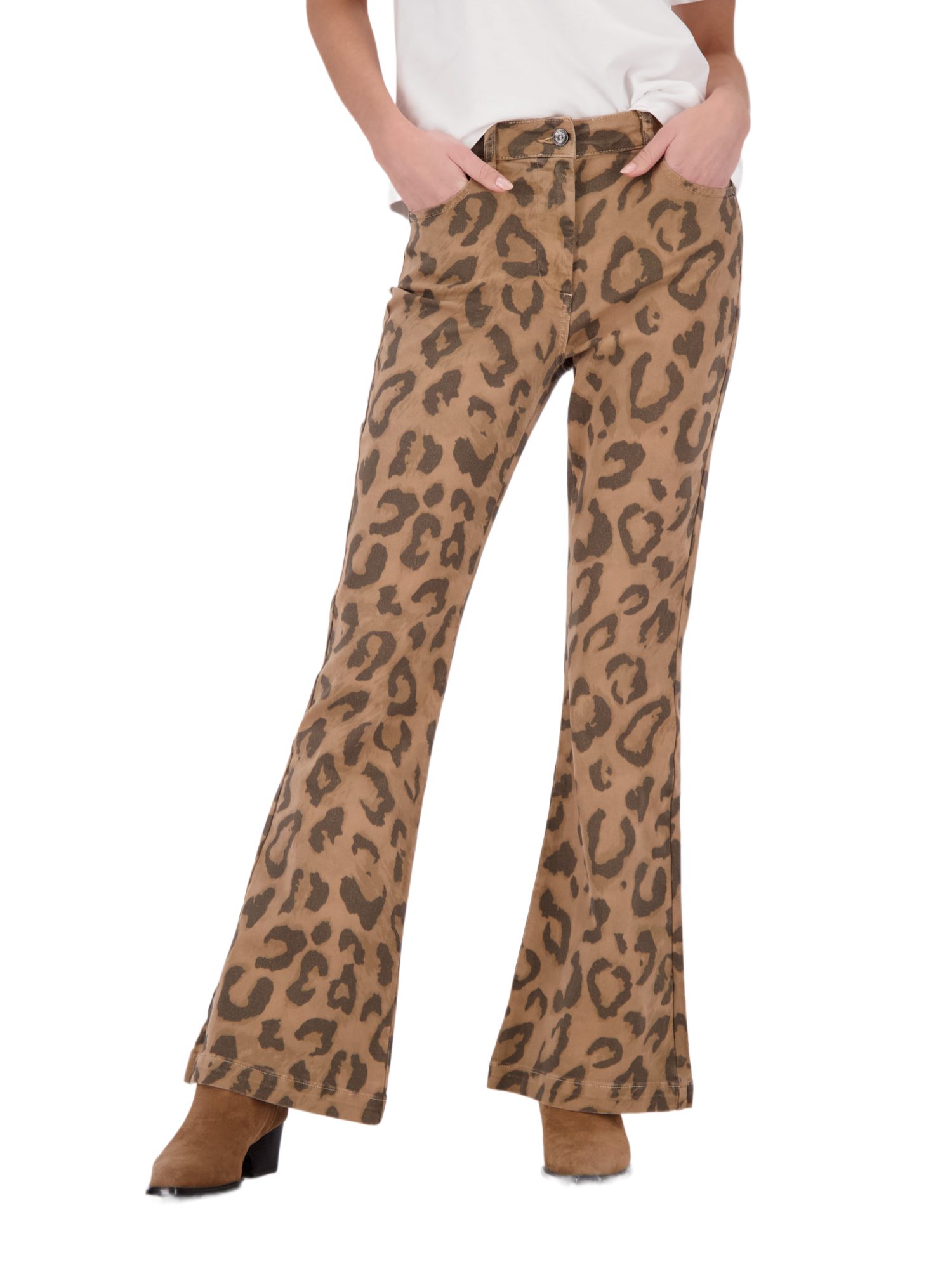 Monari Stoffhose braun, Casual, Baumwolle, Animalprint, Bootcut, Mittel