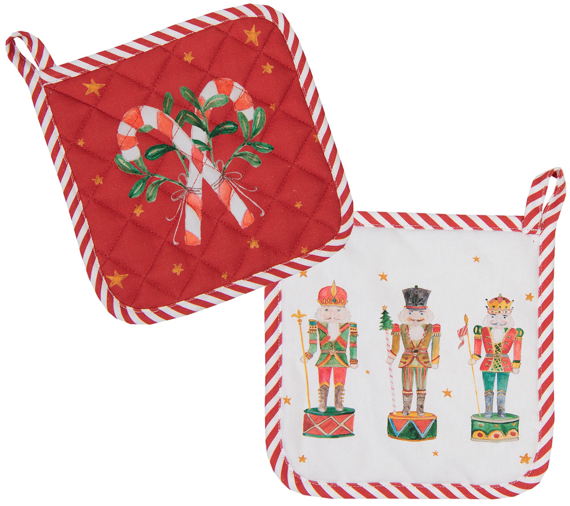 Clayre & Eef Topflappen Happy Little Christmas, (Set, 2-tlg., 2-teilig), hitzebeständig wattiert Pfannen Untersetzer ca.20x20cm