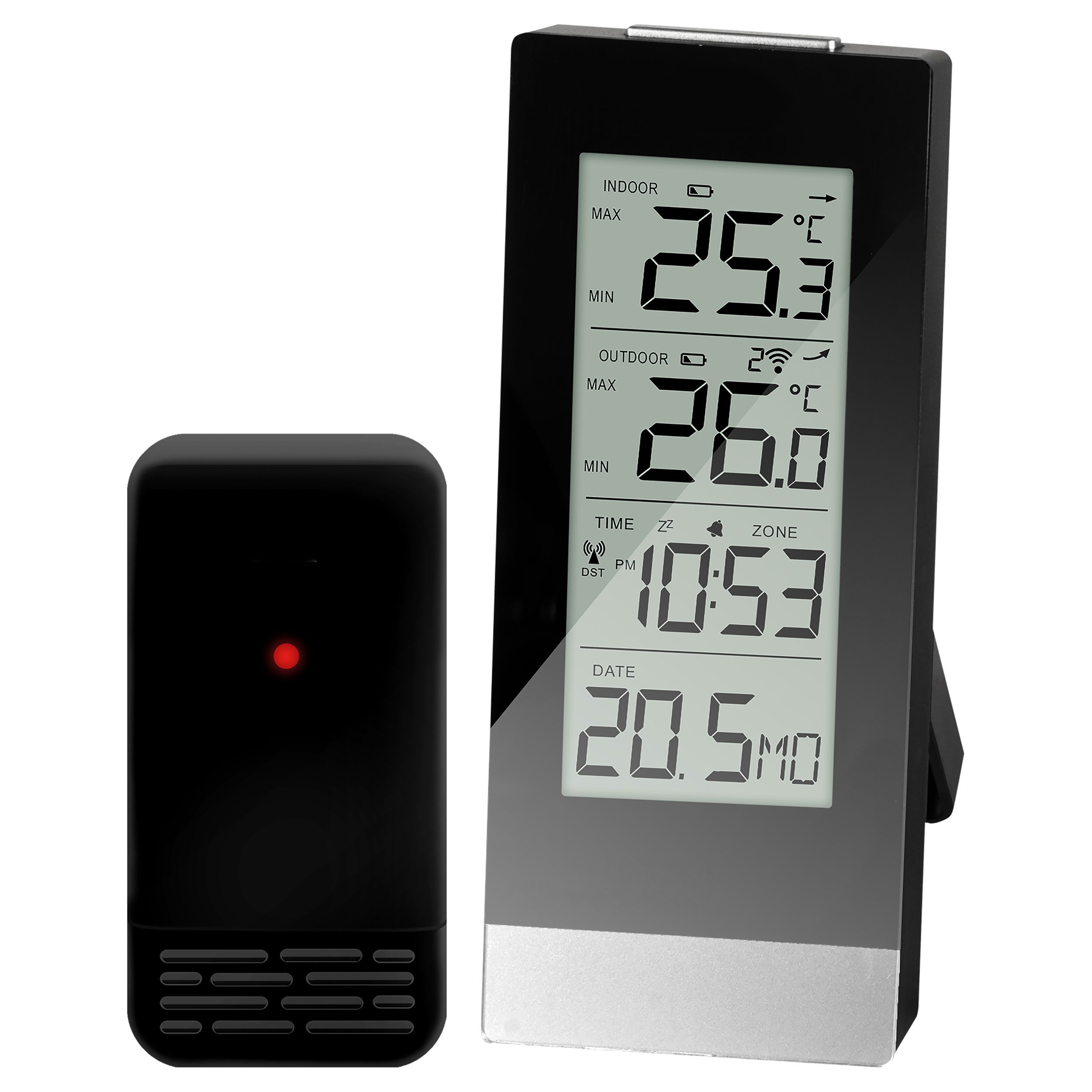 Miraval Klimamesser Funk-Raumklimastation mit Thermo- & Hygrometer, Zeit und Datum, (Inklusive Akku), Alarm, Snooze, Batteriestandsanzeige