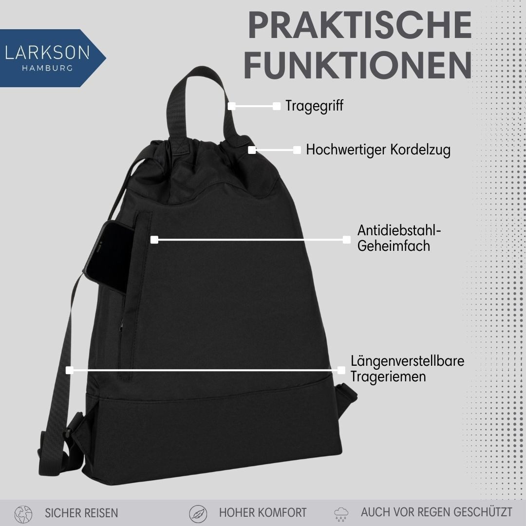 LARKSON Turnbeutel No 7 Turnbeutel Damen Herren (1-tlg), Sporttasche, Anti Diebstahl Seitentasche, Wasserabweisend – Bild 4 von 5