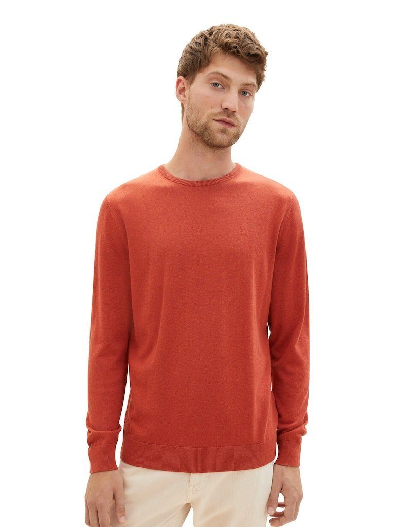 Red Sweatshirt 32720 Strickpullover Melange Basic Sweater (1-tlg) Neck TOM Warm melierter Crew TAILOR