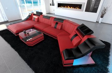 Sofa Dreams Wohnlandschaft Ledercouch Turino C Form Ledersofa Leder Sofa, Couch, mit LED, wahlweise mit Bettfunktion als Schlafsofa, Designersofa