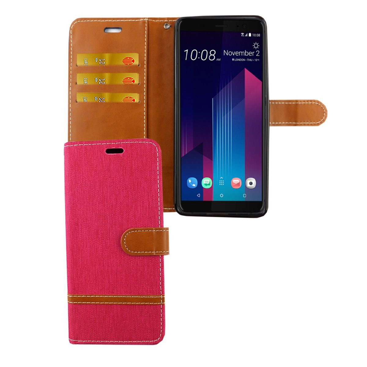 König Design Handyhülle HTC U12 Plus, HTC U12 Plus Handyhülle Bookcover Rosa