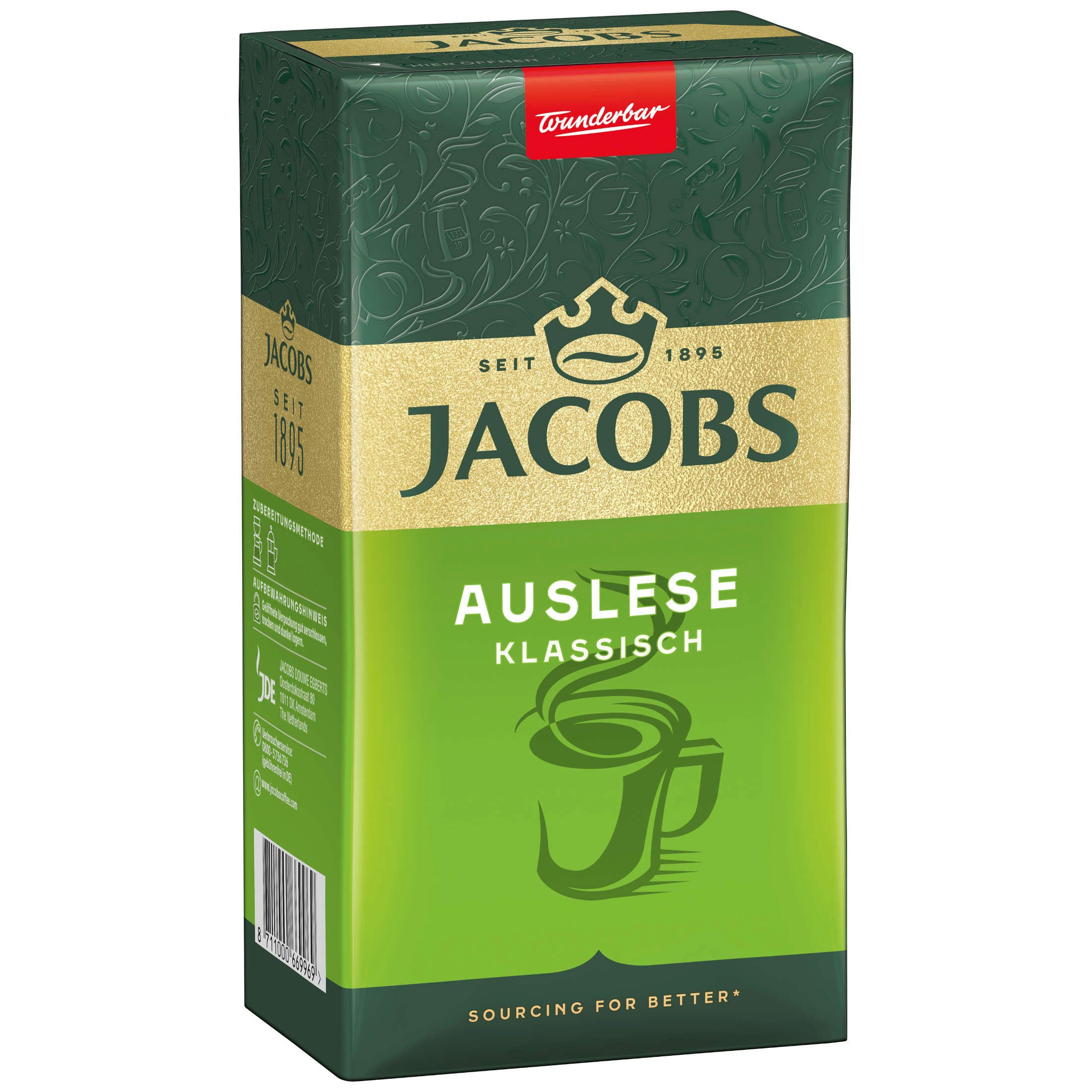 JACOBS Kaffee Filterkaffee Auslese Klassisch gemahlener Röstkaffee 12 x 500 g, (Packung, 12er Pack)