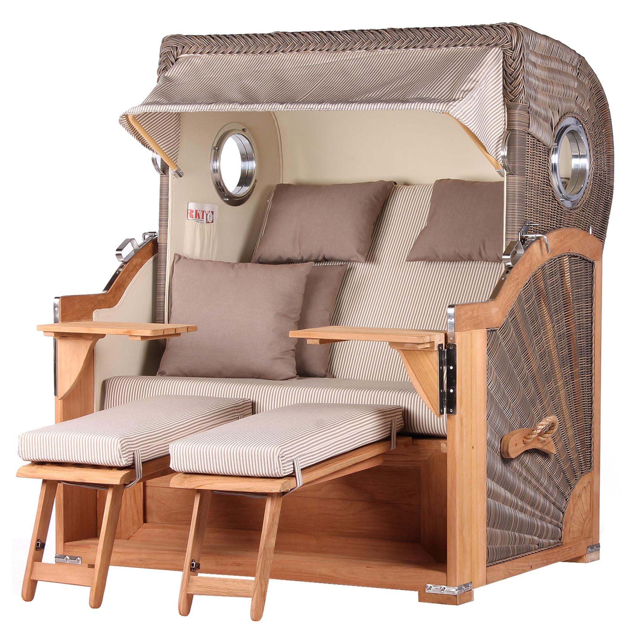 bene living Strandkorb Königssee 2,5-Sitzer Teak - PE grau - Modell 510, BxTxH: 142x95x170 cm, Volllieger, Königssee 2,5-Sitzer Teak, (Strandkorb-Komplettset, 5-tlg., Strandkorb inkl. Liftersystem und umfangreichem Zubehör), mit Windschutzfolie, Bistrotischen und bequemer Polsterung