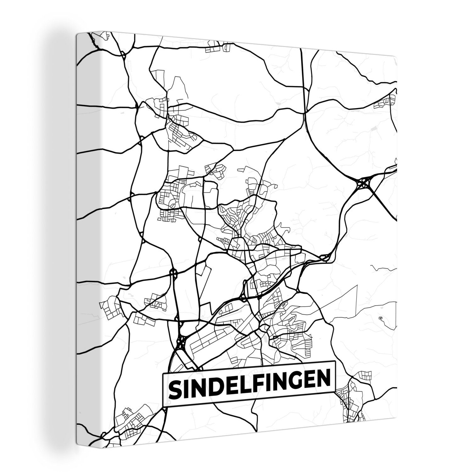 Stadtplan, für St), Leinwand Wohnzimmer Schlafzimmer - Karte OneMillionCanvasses® (1 Bilder Leinwandbild - Sindelfingen
