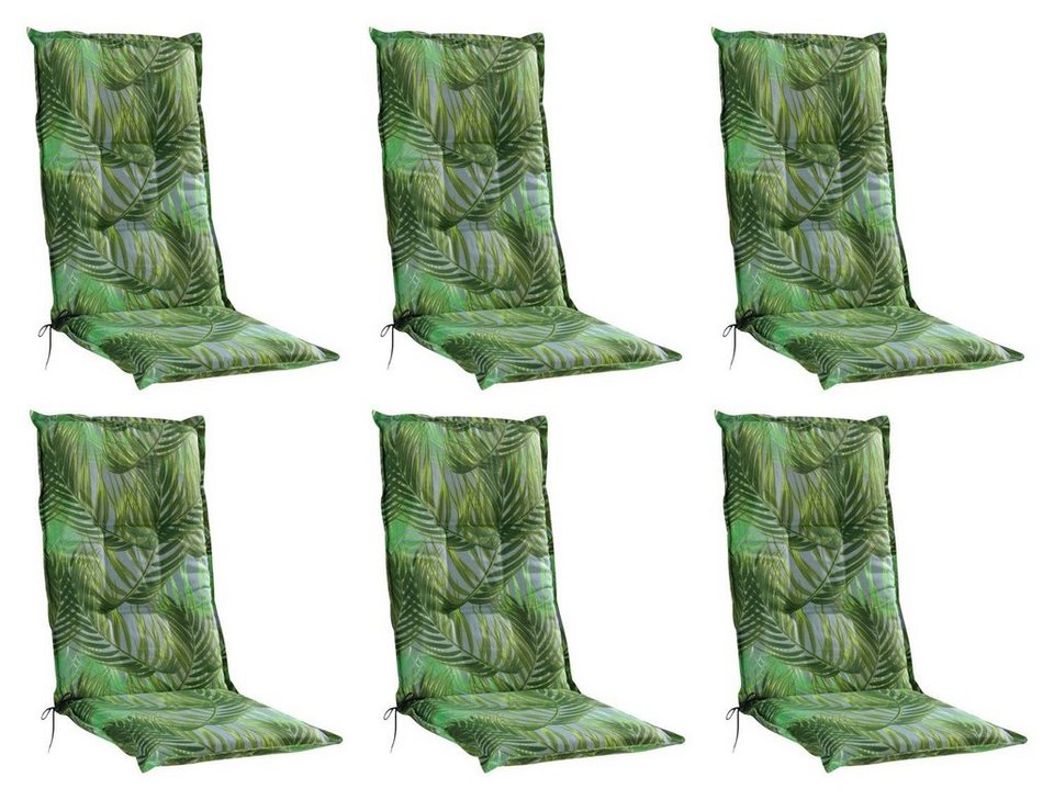 GO-DE Hochlehnerauflage LAKEVIEW, B 50 x L 120 cm, Grün, 6er Set, (Set, 6 St),  Gartenstuhlauflagen für Hochlehnstühle