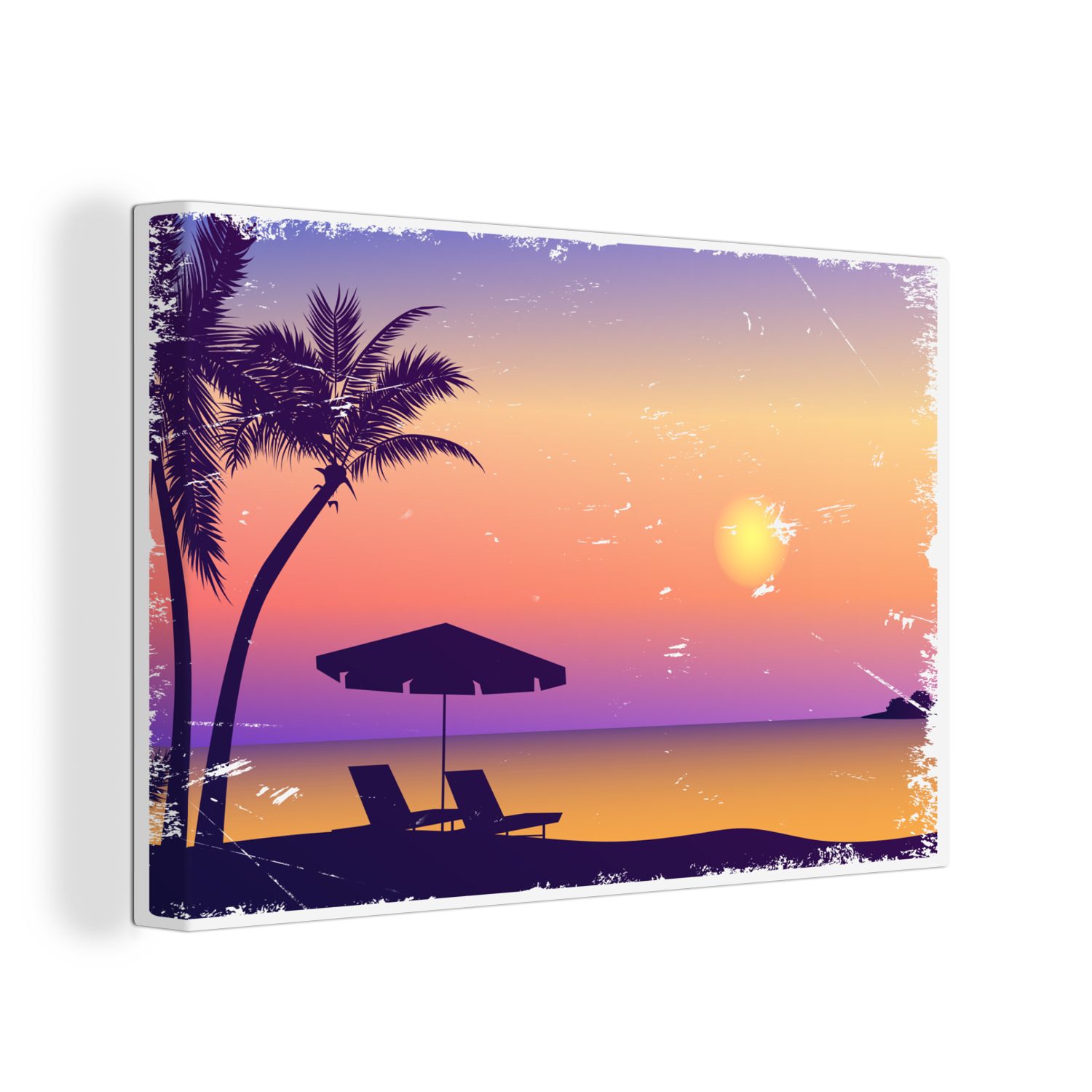 Wanddeko, - Sonnenschirm Leinwandbild (1 OneMillionCanvasses® Stuhl Leinwandbilder, Nacht, Wandbild cm Aufhängefertig, - - 30x20 Strand St),