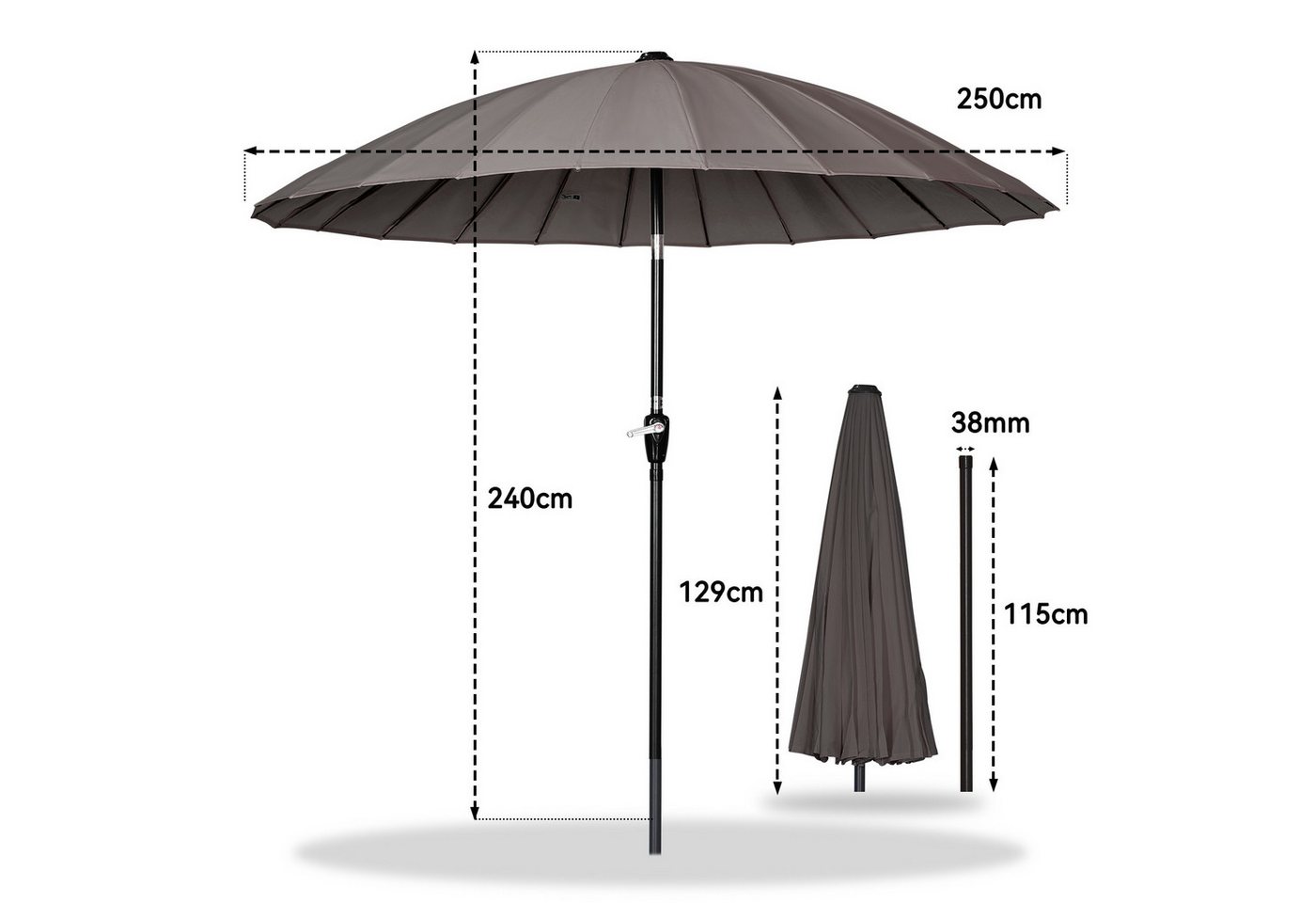 Thumbnail - Angel Living Sonnenschirm 250cm Gartenschirm mit Kurbel,UV-Schutz, Terrassenschirm belüftet, Marktschirm für Terrasse, G...