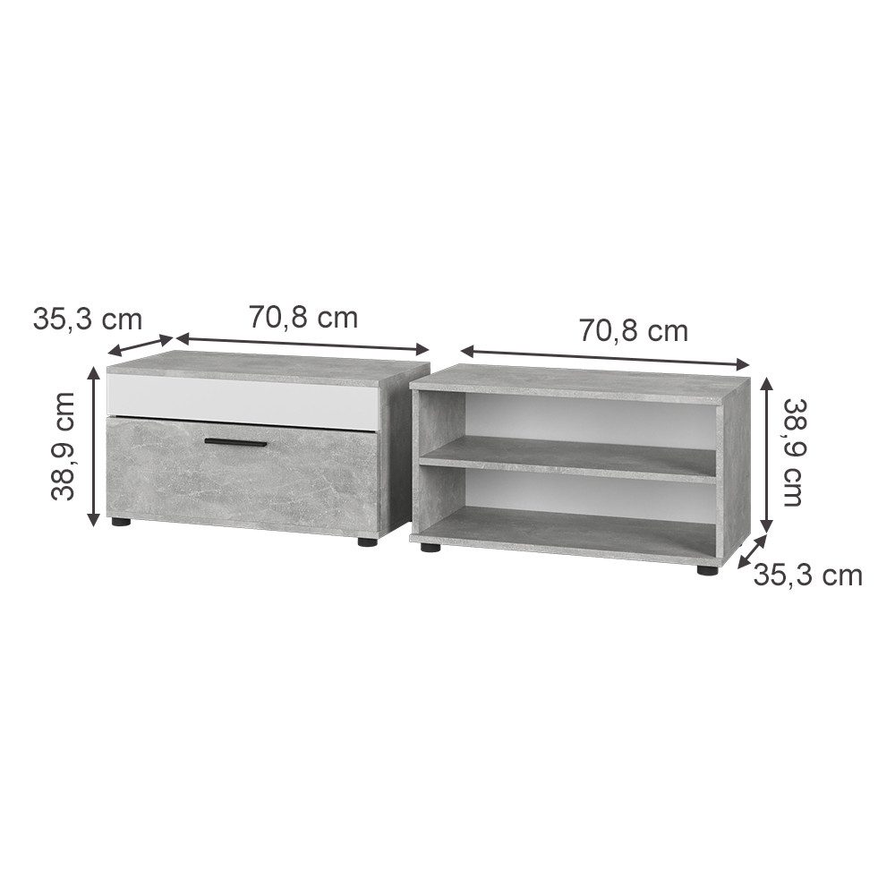 Vicco Wohnwand Berno, Beton/Weiß, 2 Teile günstig online kaufen