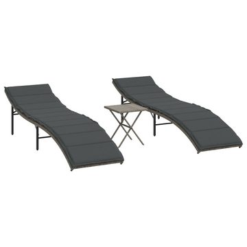 vidaXL Wellnessliege Sonnenliegen 2 Stk mit Tisch Grau Polyrattan