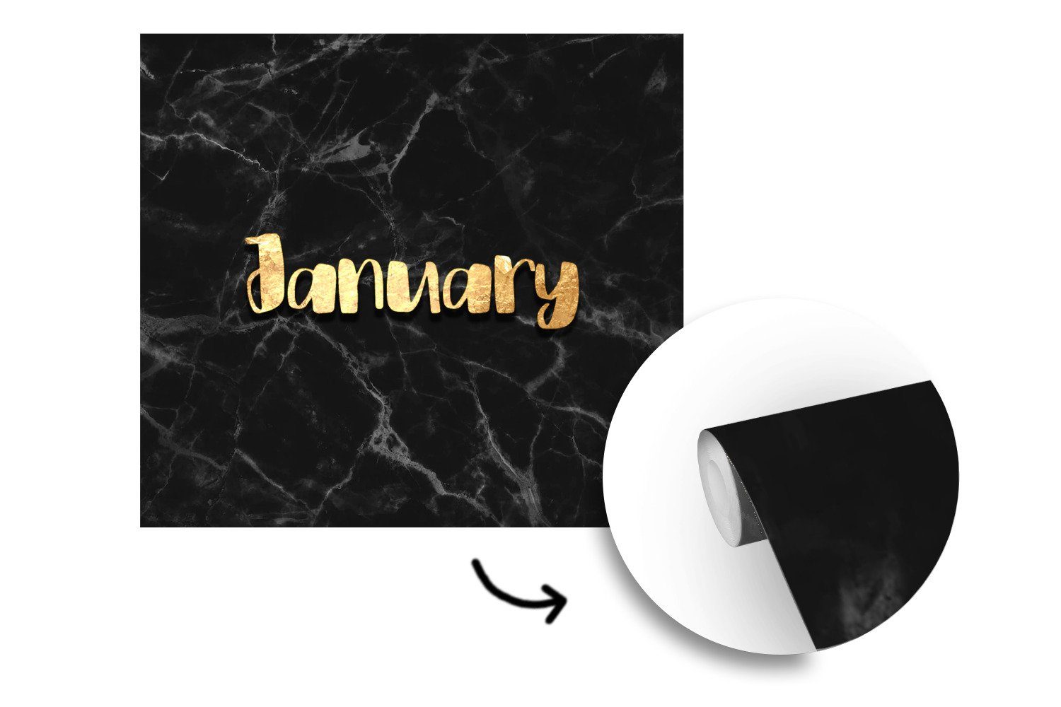Tapete Wandtapete - Januar Matt, Marmor, Fototapete bedruckt, oder St), MuchoWow Schlafzimmer, - Kalender für - Gold (5 Vinyl Wohnzimmer