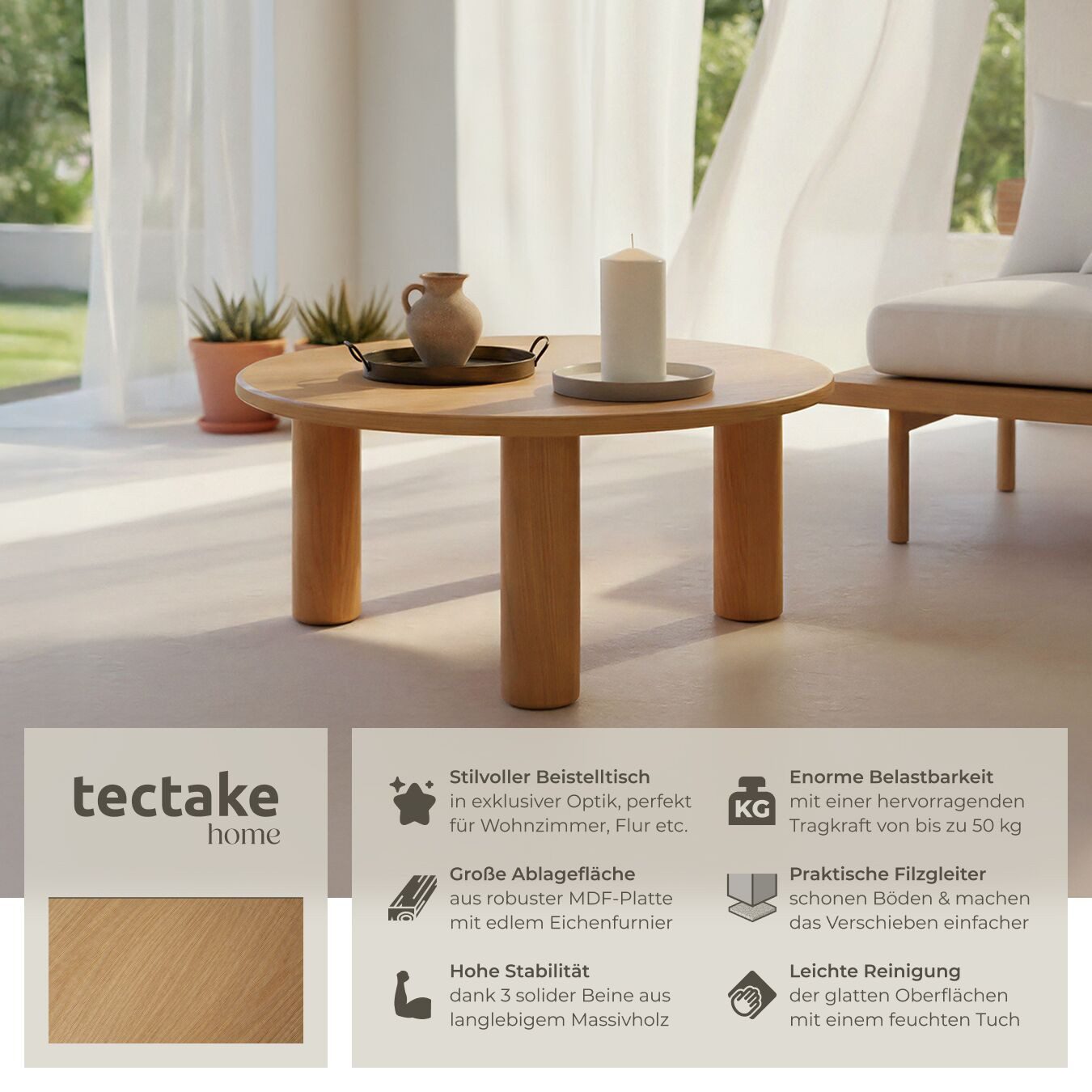 tectake Couchtisch Sofatisch "Sisi", Beine aus Massivholz, besonders pflege günstig online kaufen