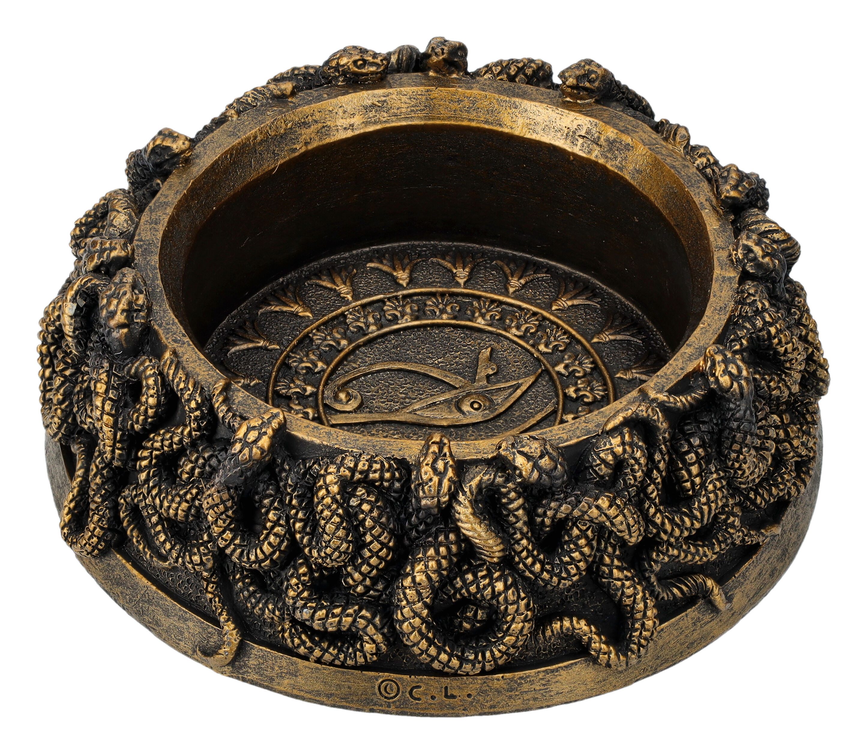 Figuren Shop GmbH Dekoobjekt Kristallkugelhalter - Schlangen - Auge des Horus - ägyptische Zeichen