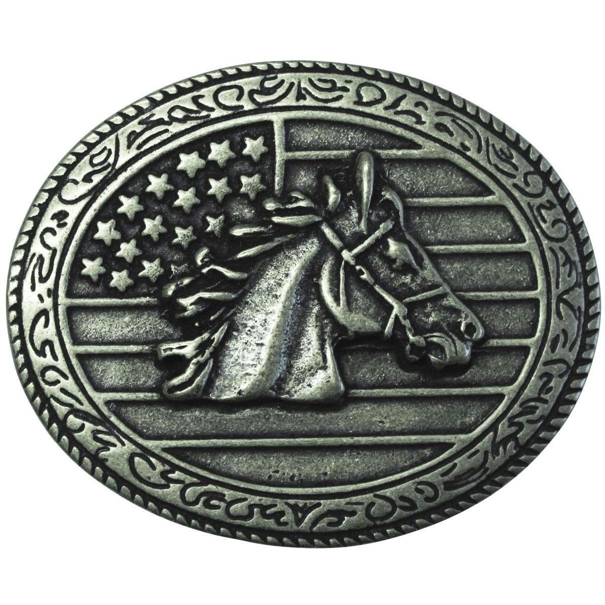 BELTINGER Gürtelschnalle Pferdekopf USA 4,0 cm - Buckle Wechselschließe Gürtelschließe 40mm - f Altsilber