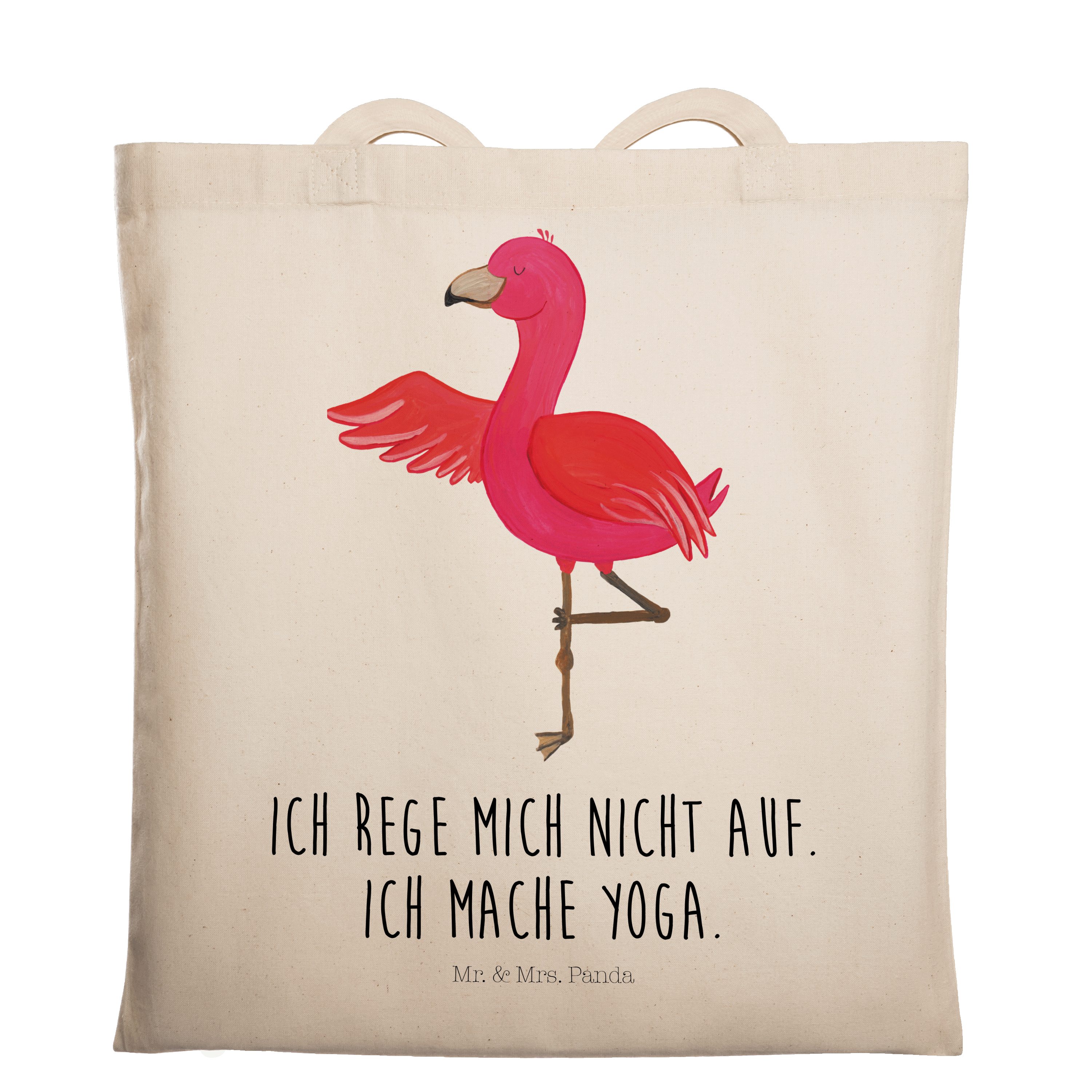 Mr. & Mrs. Panda Tragetasche Flamingo Yoga - Transparent - Geschenk, Yogi, Einkaufstasche, Stoffbe (1-tlg)