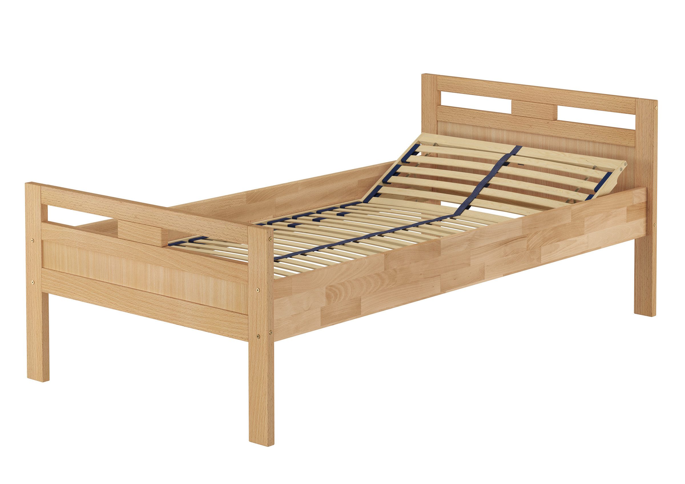 ERST-HOLZ Massivholzbett Sehr Schönes Seniorenbett 100 x 200 cm Sitzhöhe 48 Buche Einzelbett, Buche farblos lackiert