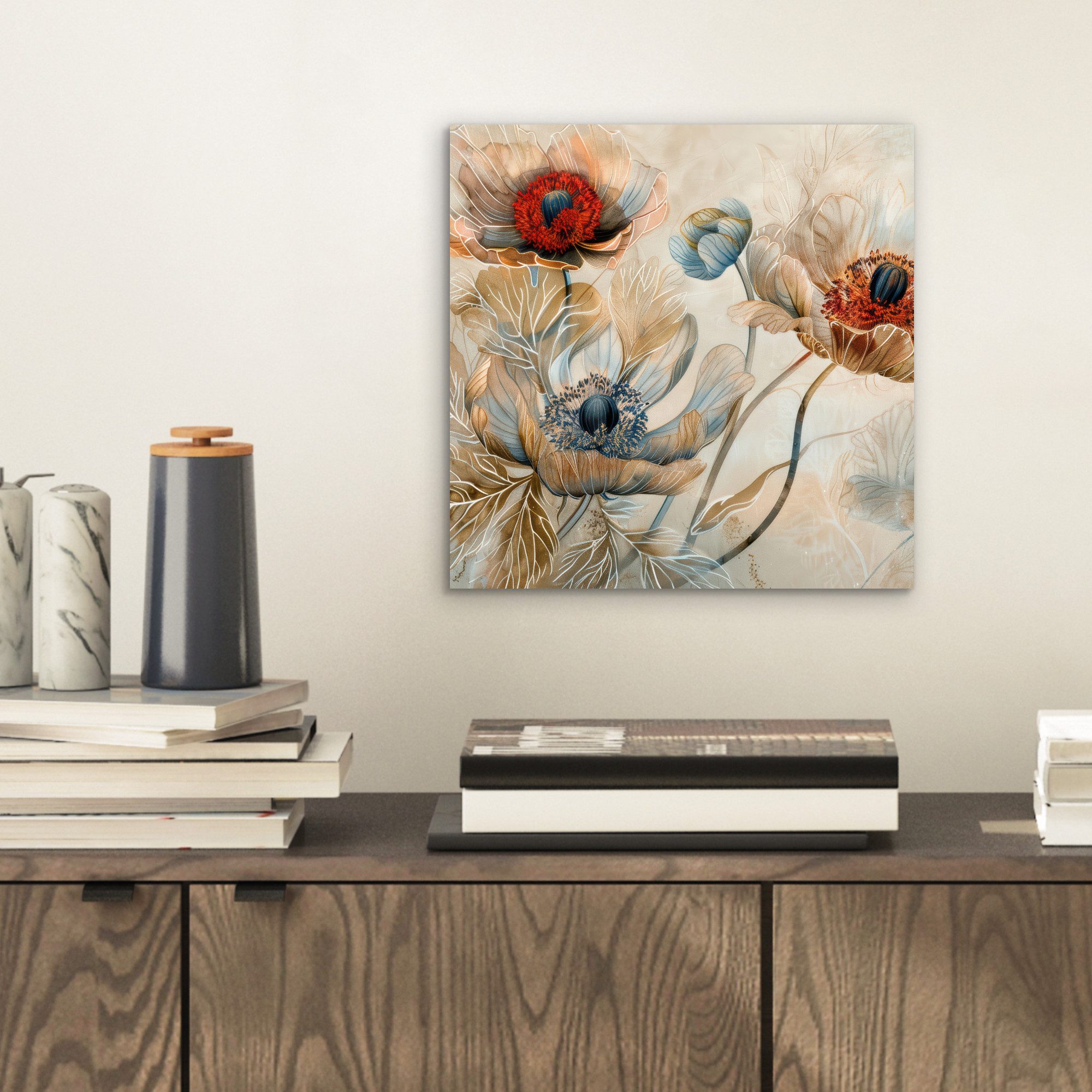 MuchoWow Metallbild Blumen - Beige - günstig online kaufen