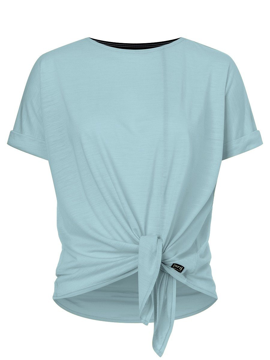 TEE T-Shirt am Merino-Materialmix SUPER.NATURAL T-Shirt Cloud W Saum, Knoten-Detail mit Merino KNOT feinster JP Blue