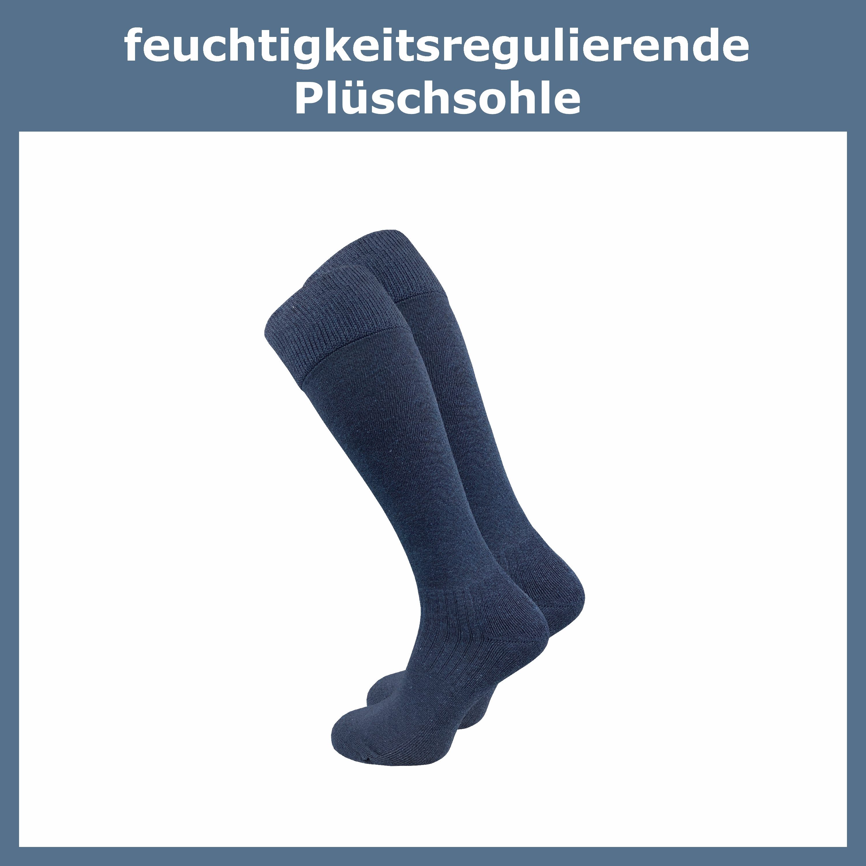 GAWILO Kniestrümpfe für Damen & Herren mit Plüschsohle zum Reiten, Wandern oder Alltag (4 Paar) Reitsocken in schwarz und kariert - mit Baumwolle & Komfortbund