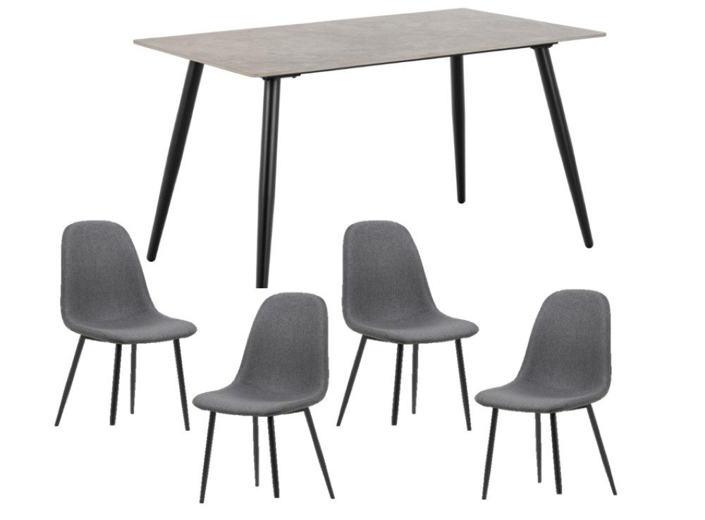 ACTONA GROUP Esszimmer-Set Essgruppe, Speisetisch mit Stühlen, (Komplett-Set, 5-St., 1x Tisch + 4x Stühle), Rechteckig Esstisch+4x Stühle, grau keramik, dunkelgrau,140x80x75cm