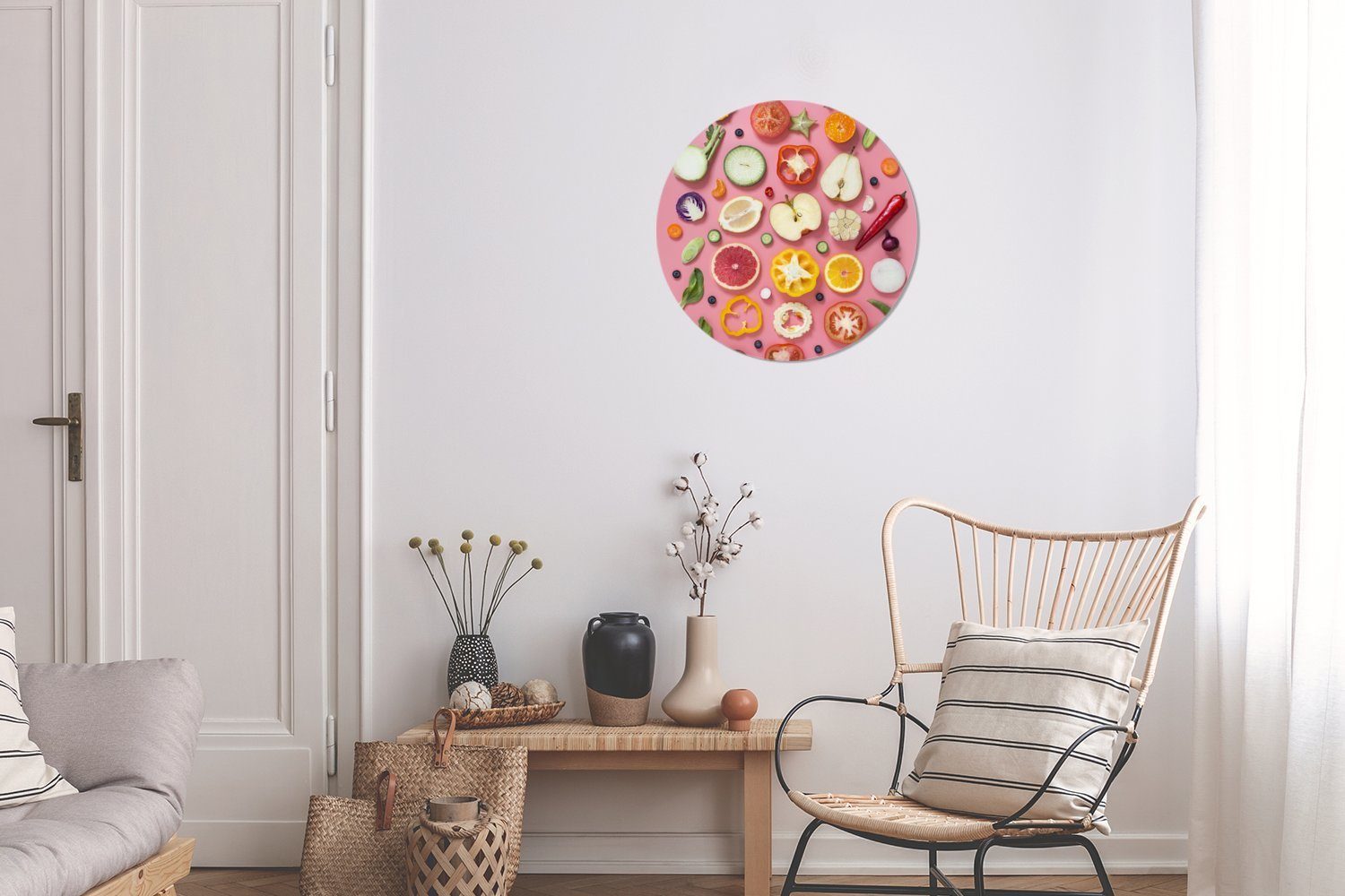 cm Rundes - Wandbild, - Rosa, (1 Wohnzimmer, Forex, Wanddekoration Gemüse St), Kreis MuchoWow Gemälde Obst 30x30