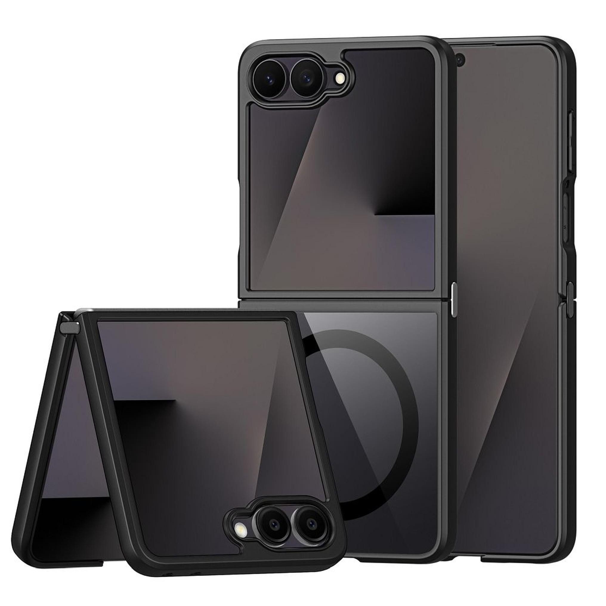 Dux Ducis Handyhülle AIMO MAG für Samsung Galaxy Z Flip 8, Schwarz 6,9 Zoll, Magnetring und Ösen für Trageband