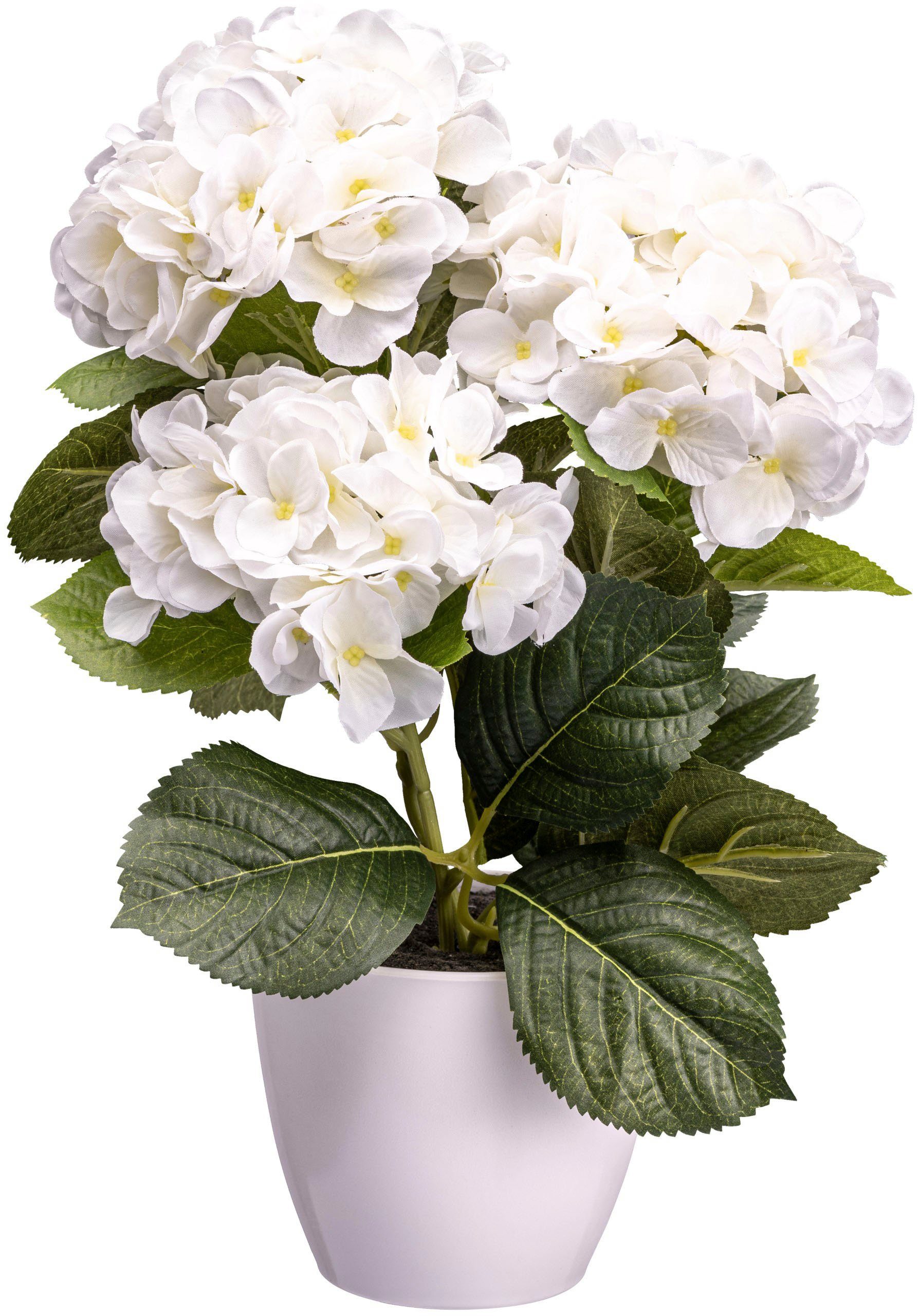 Kunstblume Hortensienbusch Hortensie, Creativ green, Höhe 32 cm weiß