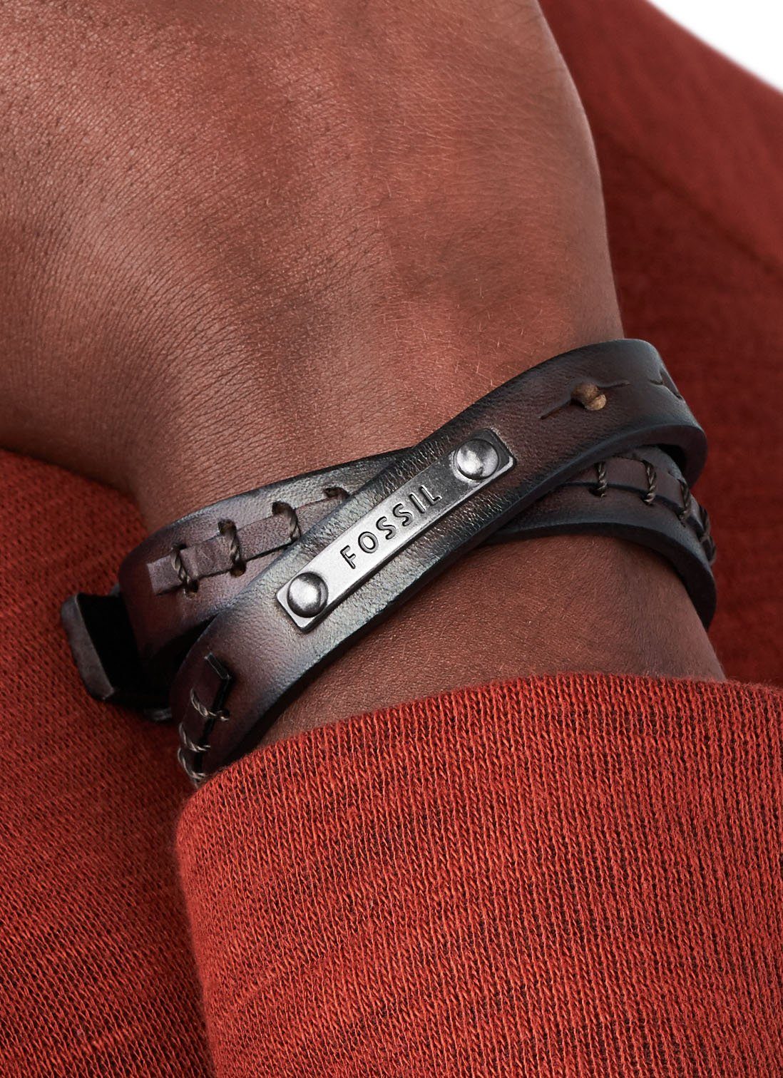 Fossil Wickelarmband Schmuck Geschenk Edelstahl Leder Armschmuck günstig online kaufen