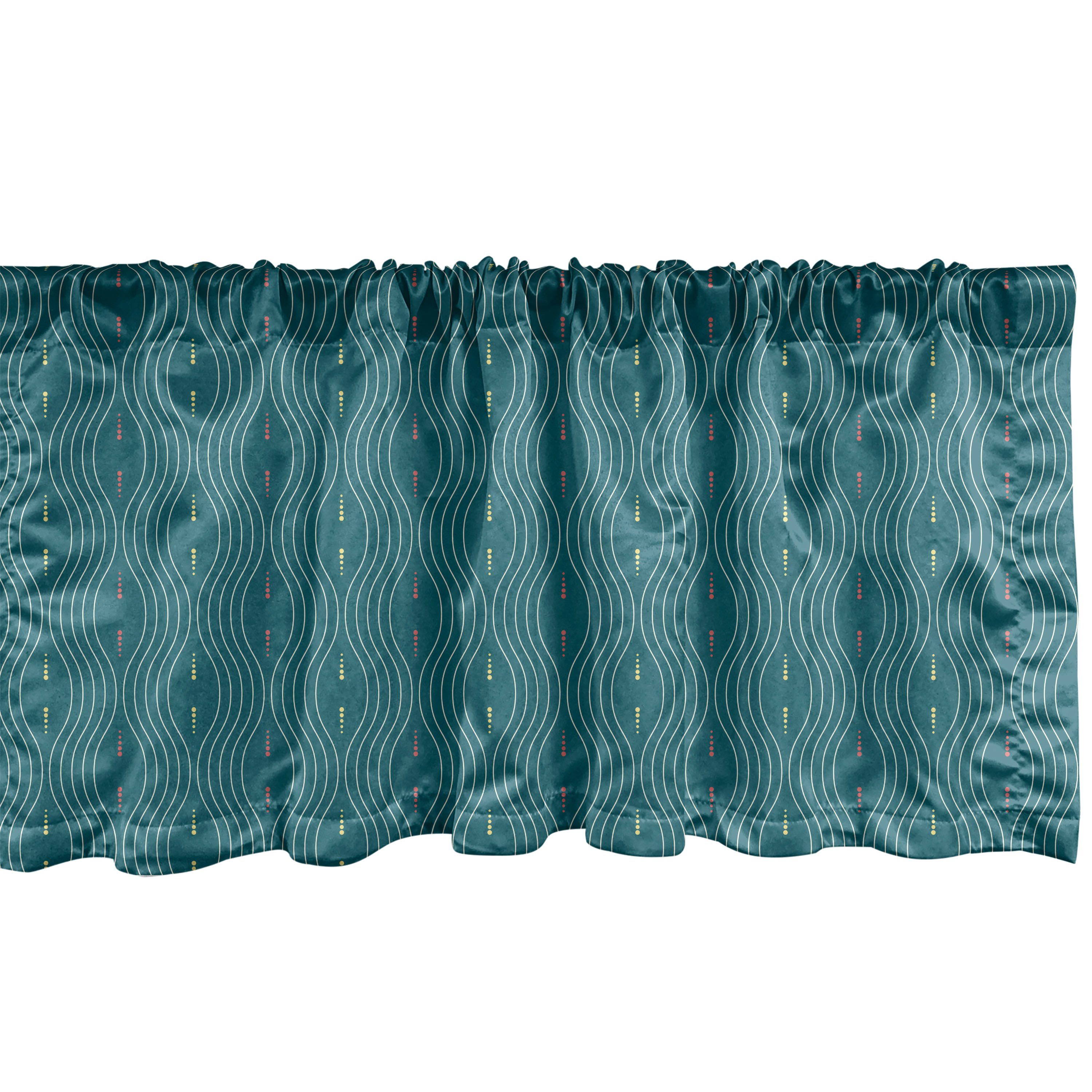 Scheibengardine Vorhang Volant für Küche Schlafzimmer Dekor mit Stangentasche, Abakuhaus, Microfaser, Abstrakt Moderne gewellte Linien und Punkte