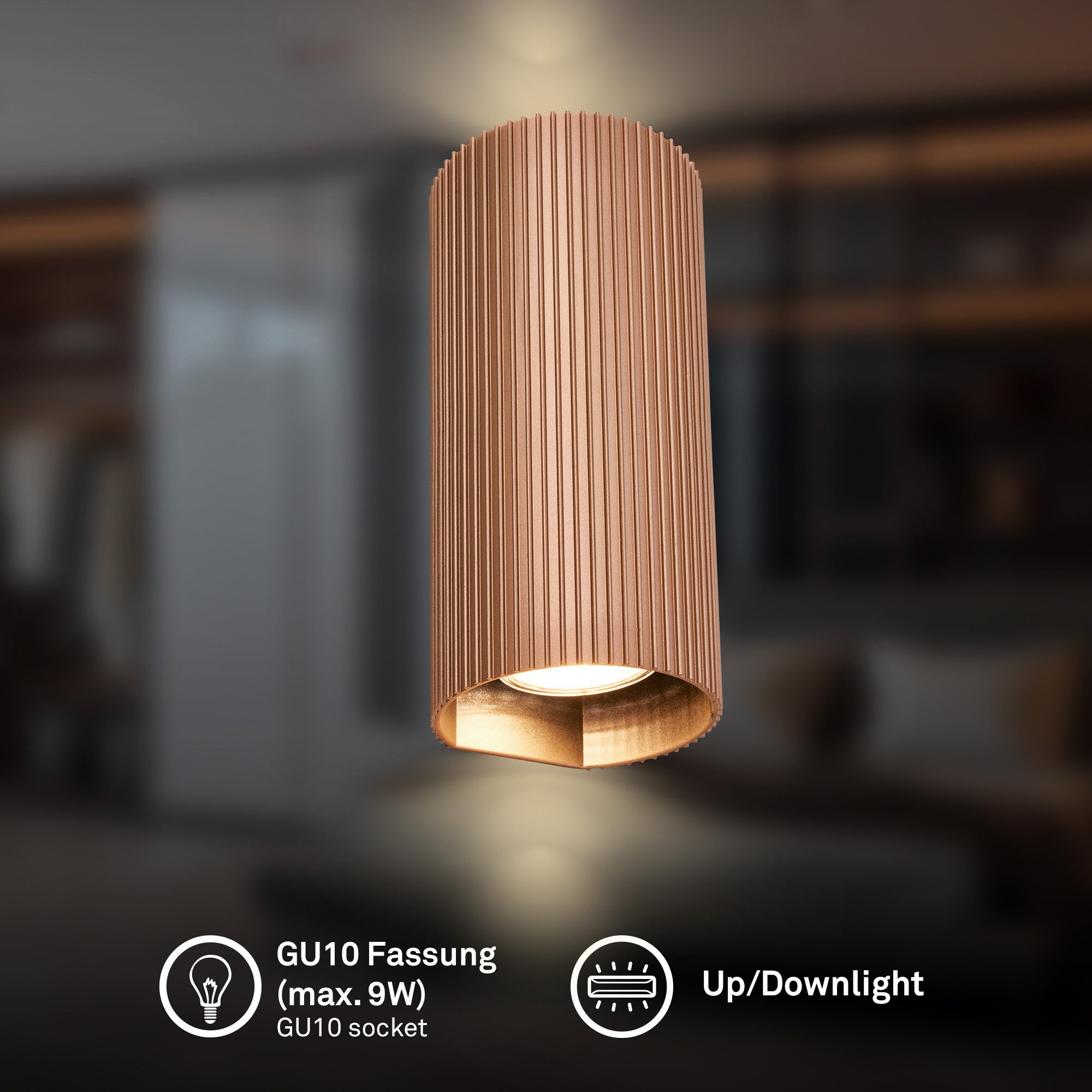 Briloner Leuchten LED Wandleuchte Wandlampe Up-/Downlight GU10 Riffle-Optik, ohne Leuchtmittel, Abhängig vom Leuchtmittel, 8,5x20x8 cm, Wohnzimmer, Flur, Schlafzimmer