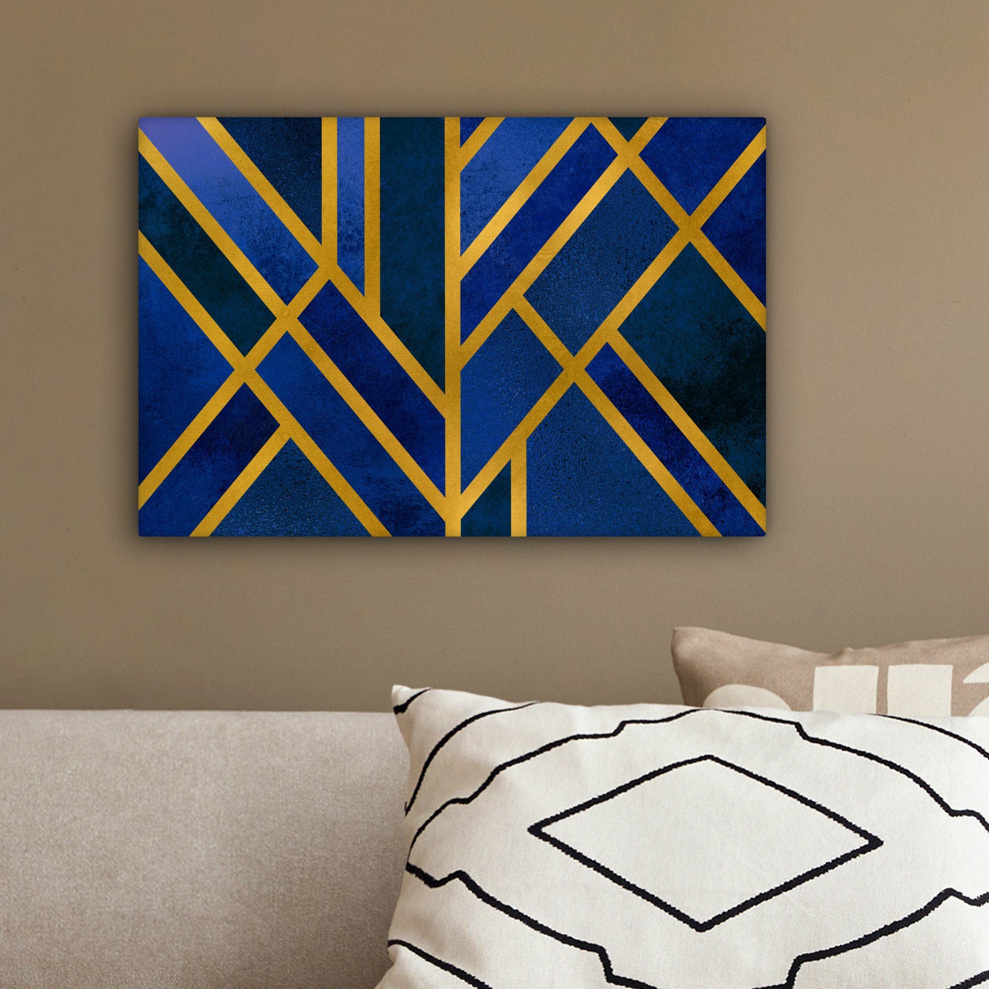 Muster, Aufhängefertig, (1 30x20 St), Blau cm - Leinwandbild Wandbild Leinwandbilder, OneMillionCanvasses® Gold Wanddeko, -