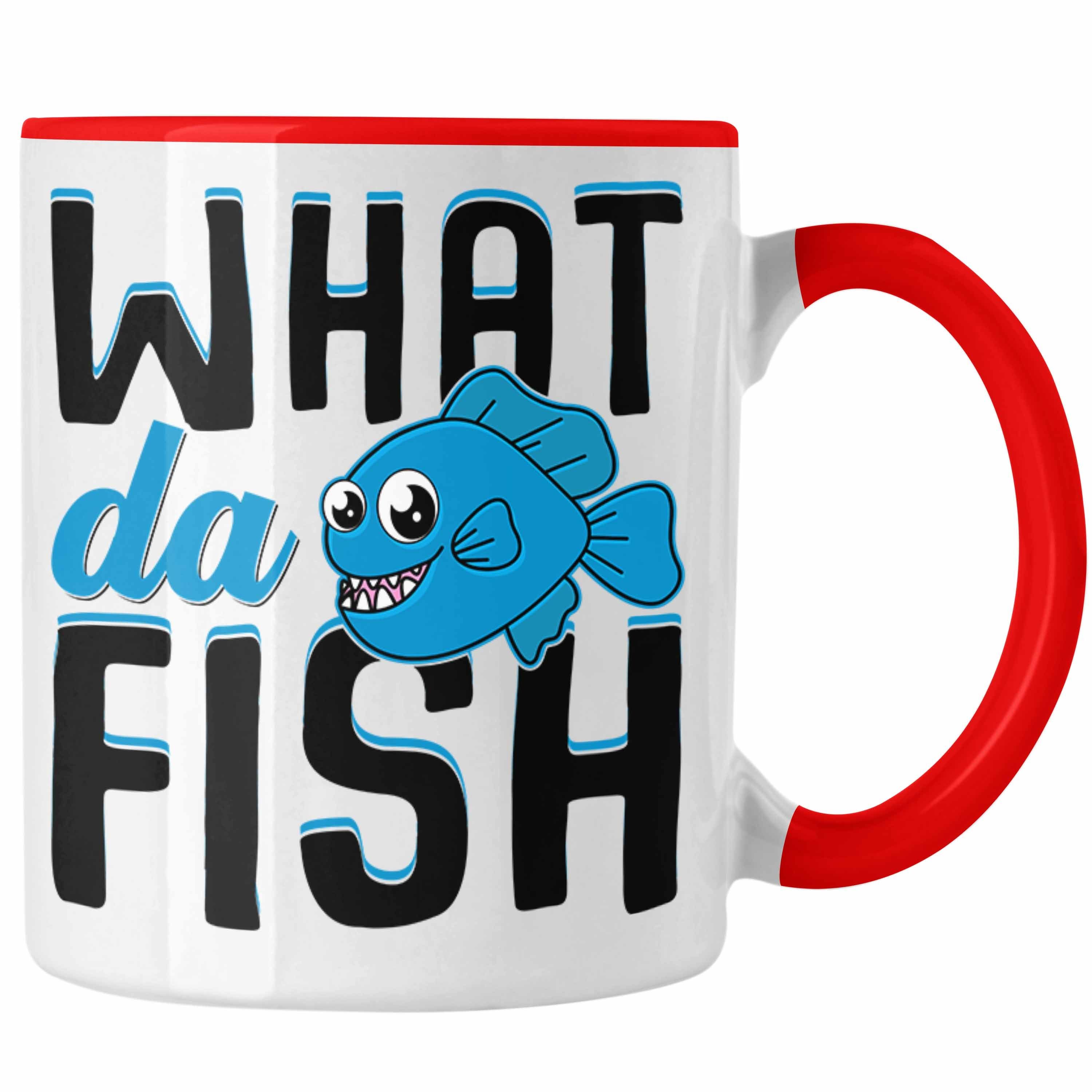 Trendation Tasse Trendation - Angler Fischer Tasse Geschenk Raubfische Hobbyangler Hecht Forelle Barsch Angeln Kaffeetasse Zubehör What Da Fisch Rot