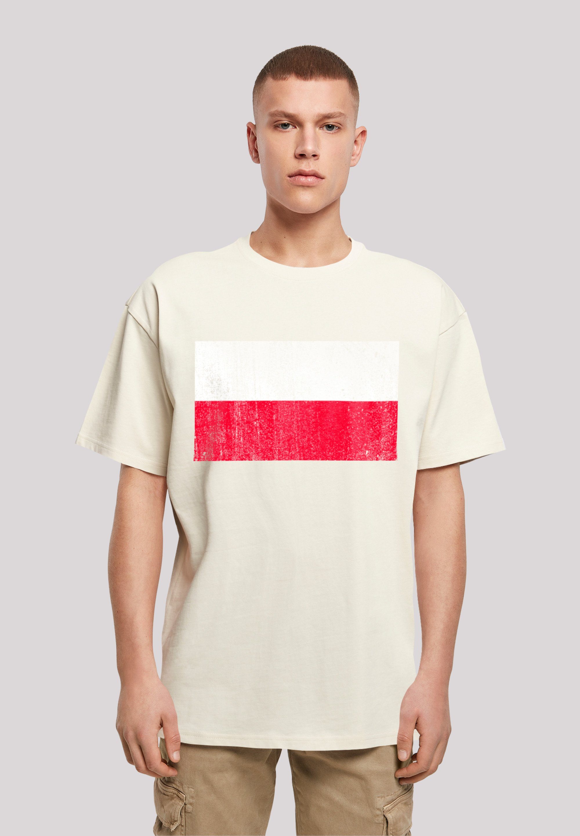 und Passform Print, T-Shirt distressed Weite Polen Flagge Poland überschnittene Schultern F4NT4STIC
