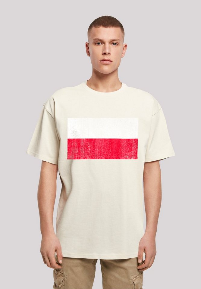 F4NT4STIC T-Shirt Poland Polen Flagge distressed Print, Weite Passform und  überschnittene Schultern
