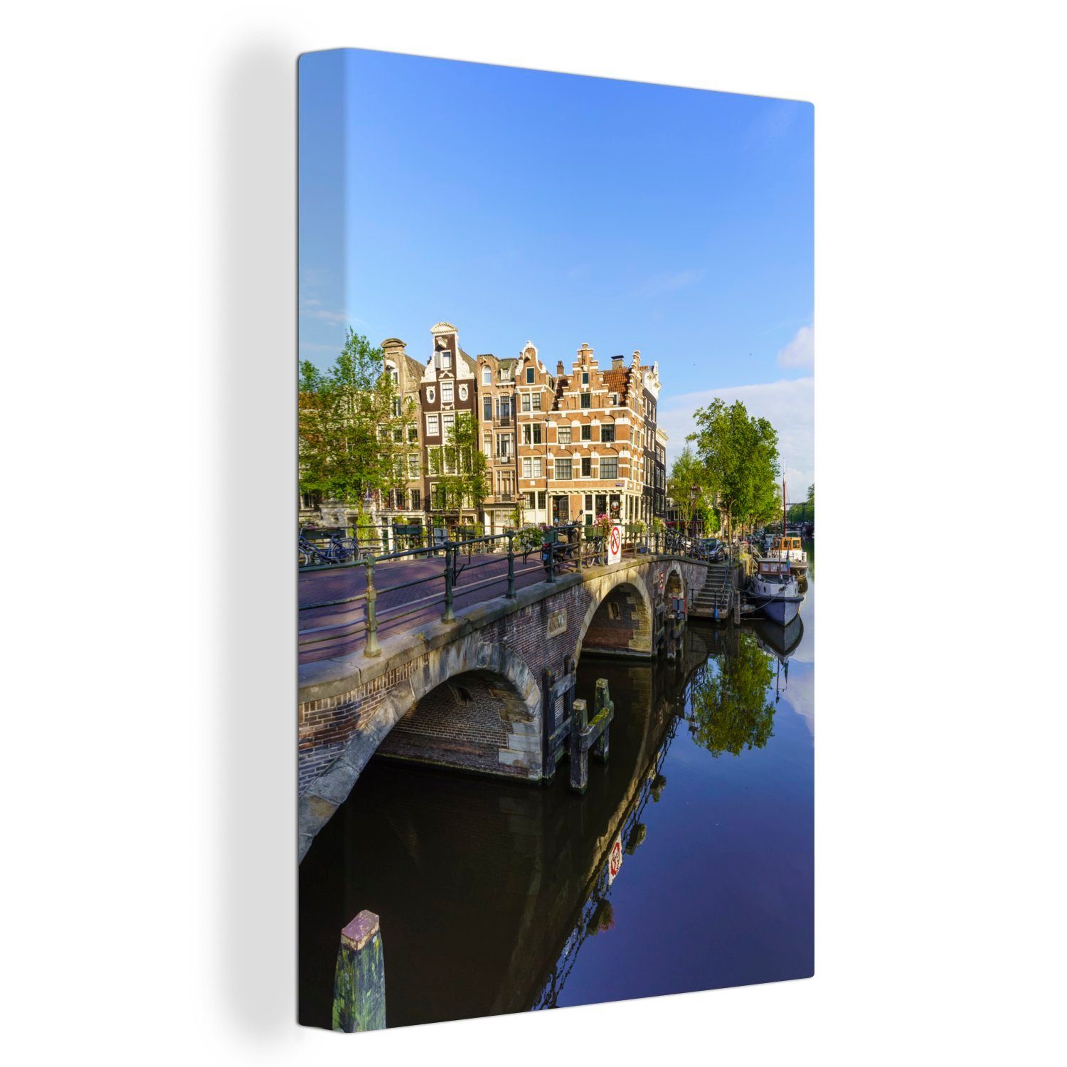 OneMillionCanvasses® Leinwandbild Eine Brücke in der Nähe der Brouwersgracht in Amsterdam in den, (1 St), Leinwandbild fertig bespannt inkl. Zackenaufhänger, Gemälde, 20x30 cm