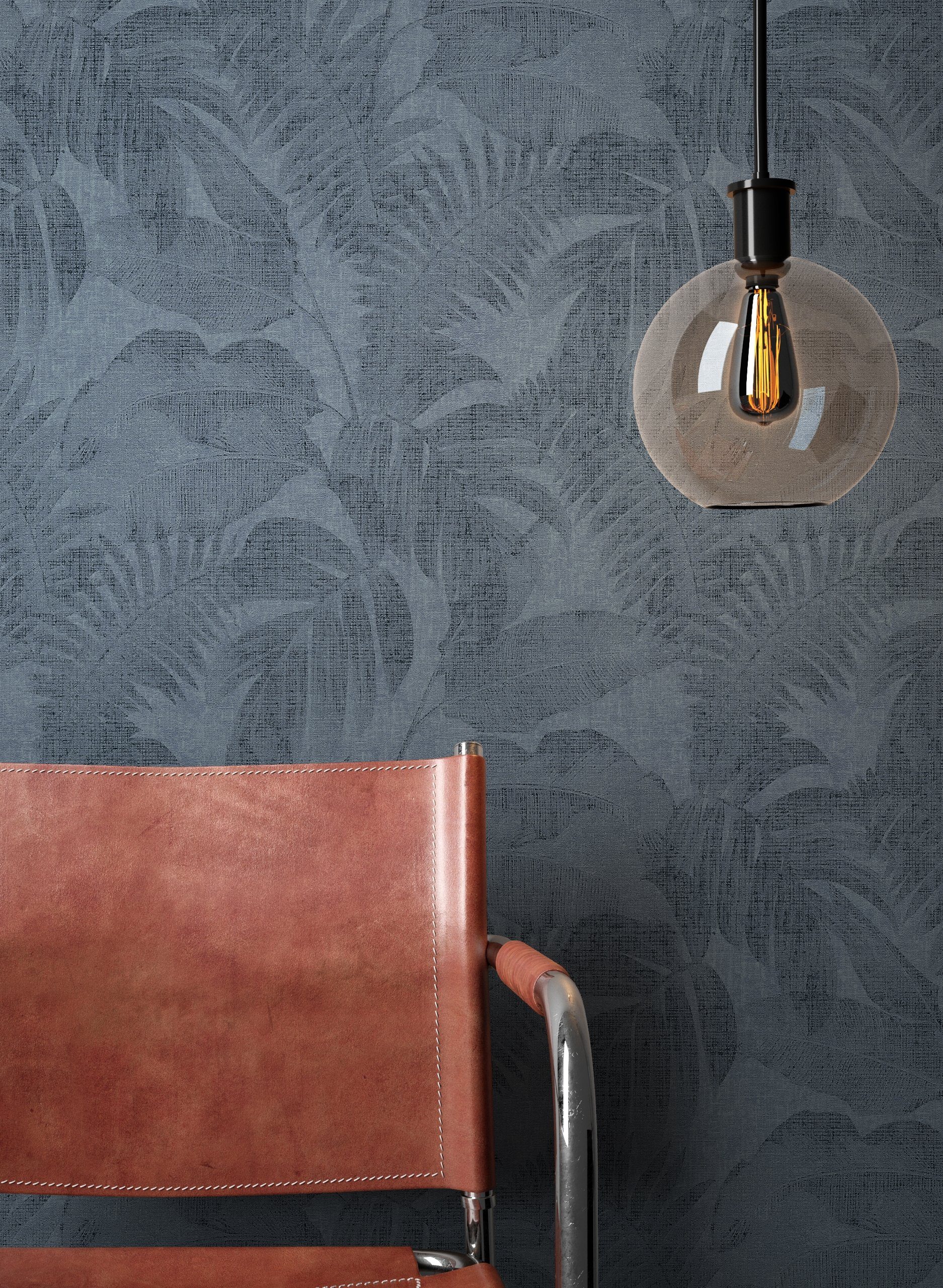 Newroom Vliestapete, Blau Tapete Dschungel Floral - Blumentapete Mustertape günstig online kaufen