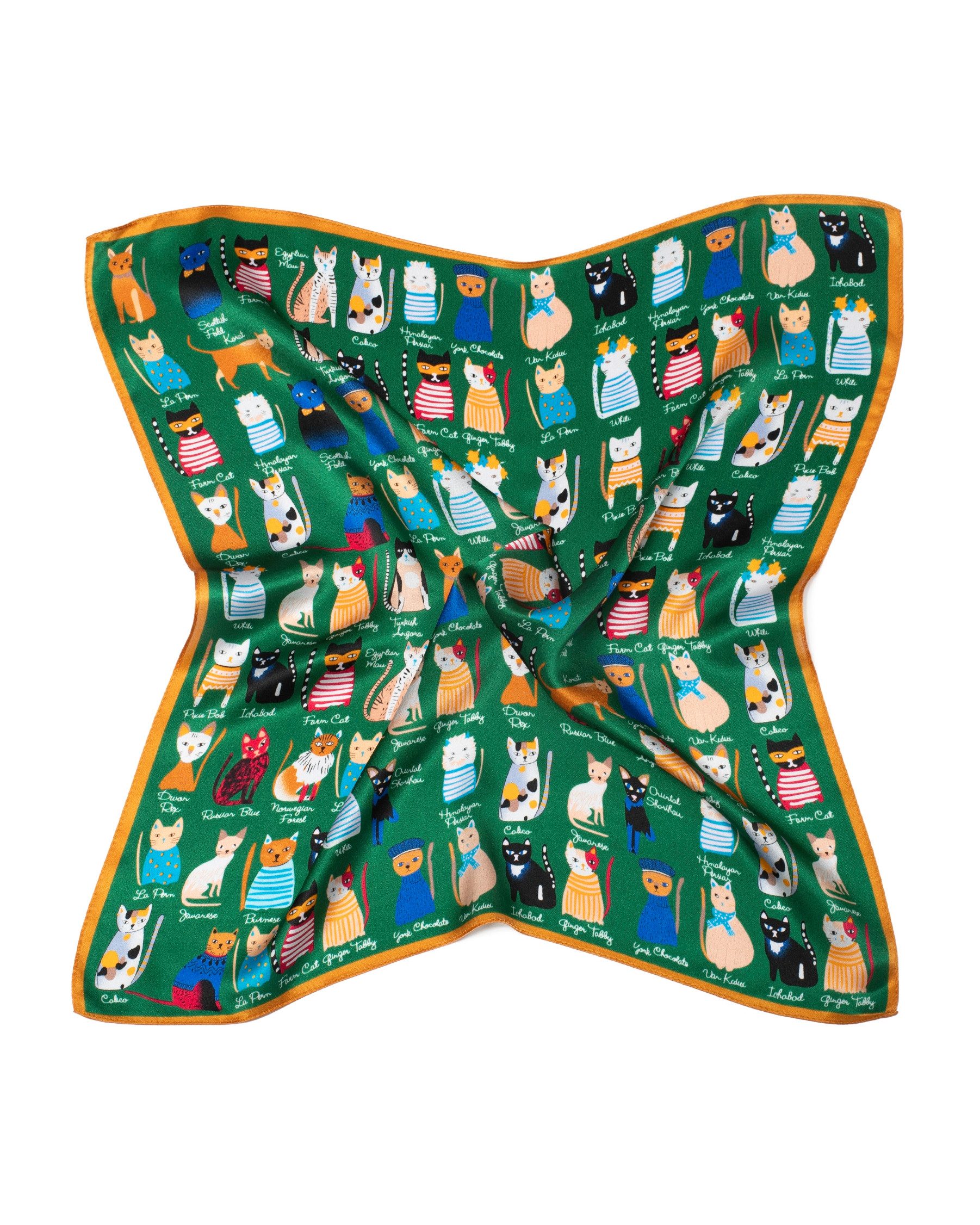 MayTree Seidentuch quadratisch Katzen grün, (Stück), 100% Seide günstig online kaufen