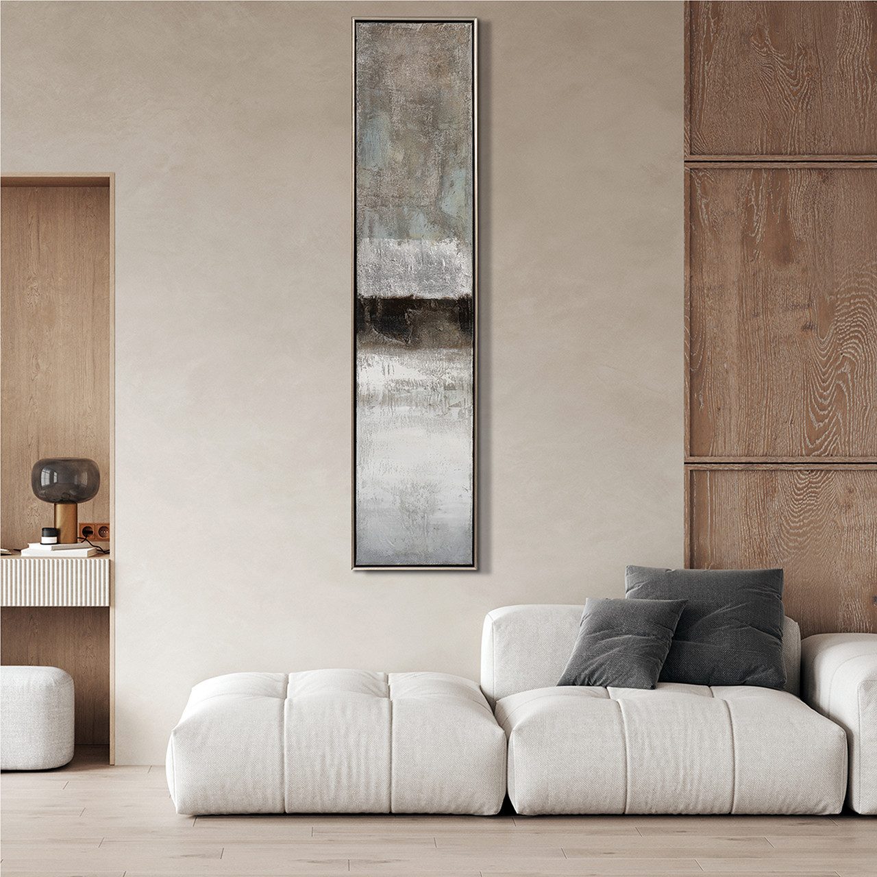 ArtUniverse Gemälde Schlanke Facetten in Grau und Silber 29 x 129 cm, Abstrakt