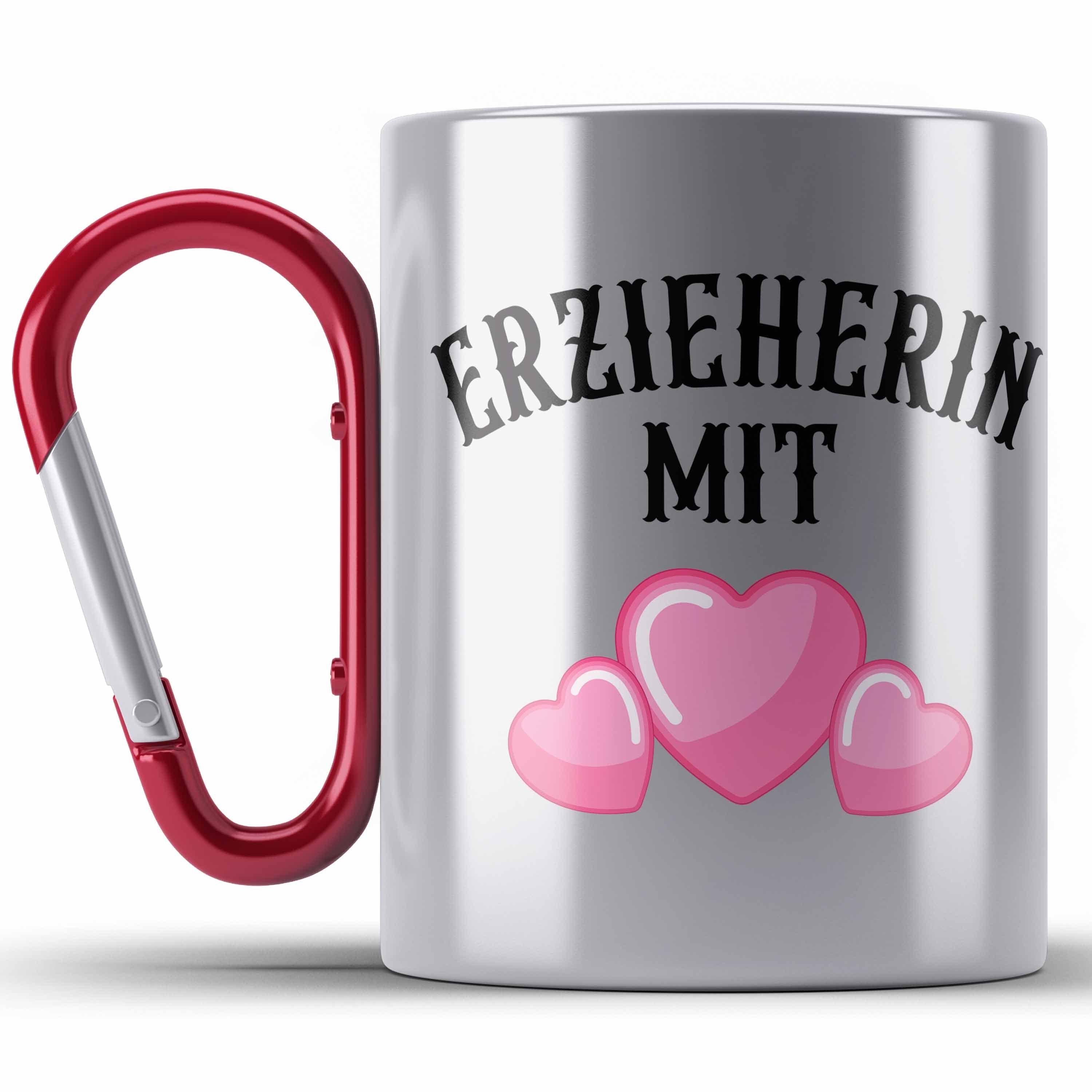 Trendation Thermotasse Erzieherin Edelstahl Tasse Geschenk Abschiedsgeschenk zum Abschied Lus Rot