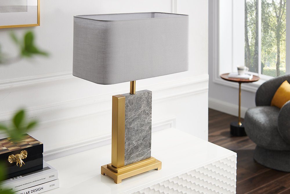 riess-ambiente Tischleuchte ELEGANCIA 65cm gold / grau, Ein-/Ausschalter, ohne Leuchtmittel, Wohnzimmer · Stoff · Marmor · Metall · mit Lampenschirm · Retro Design