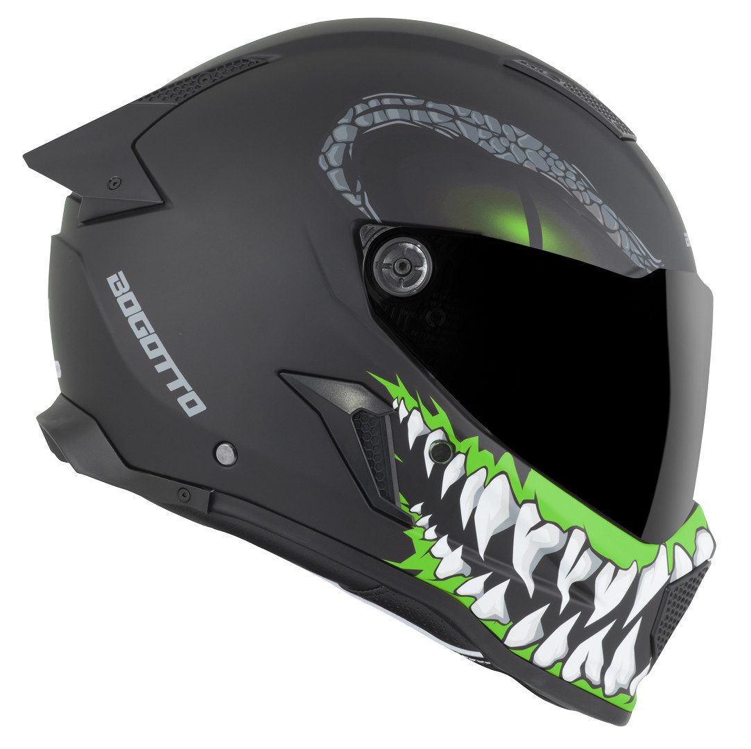 Bogotto Motorradhelm Rapto Reptile Helm, vorbereitet für Kommunikationssystem