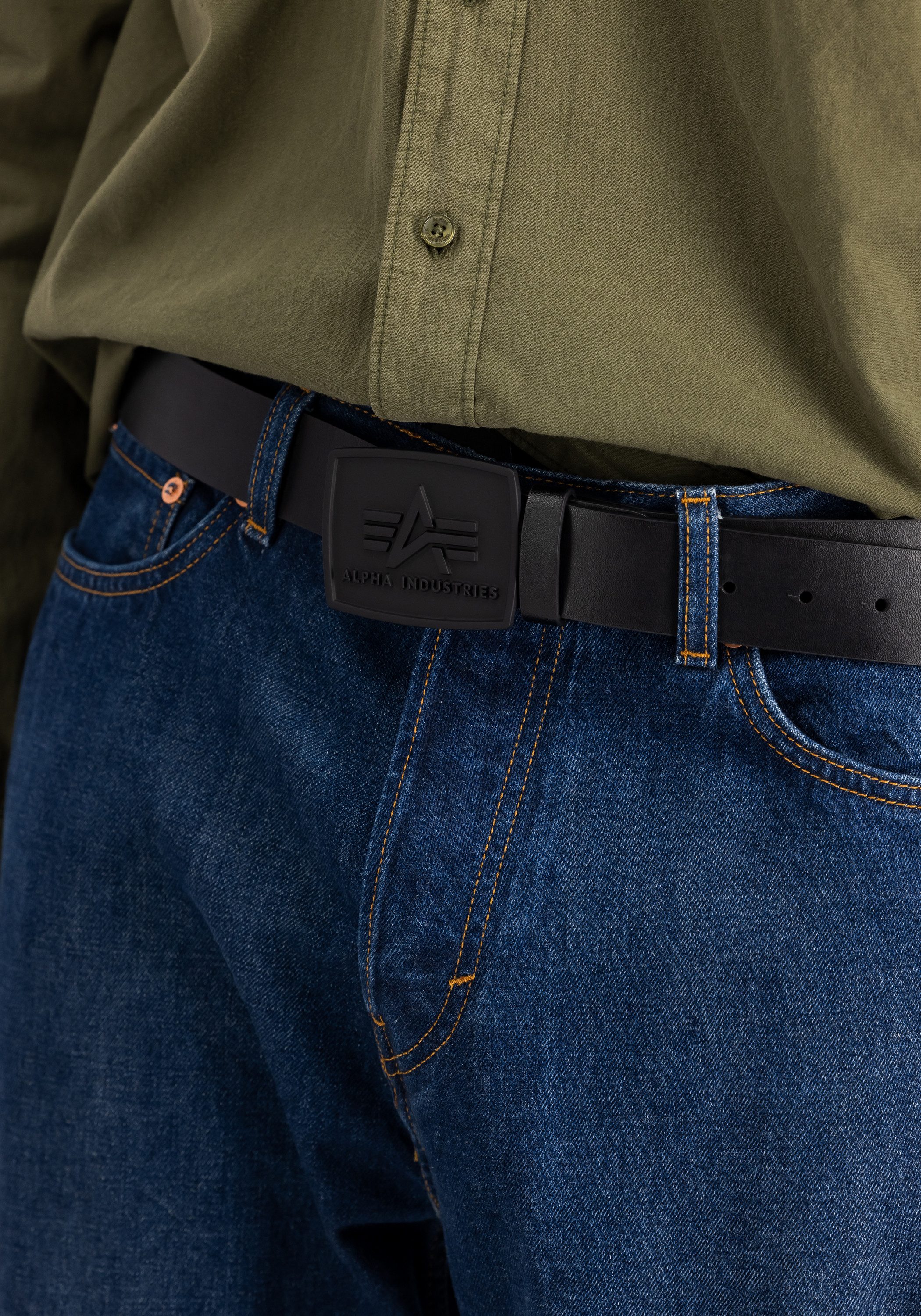 Alpha Industries Ledergürtel All Black Belt