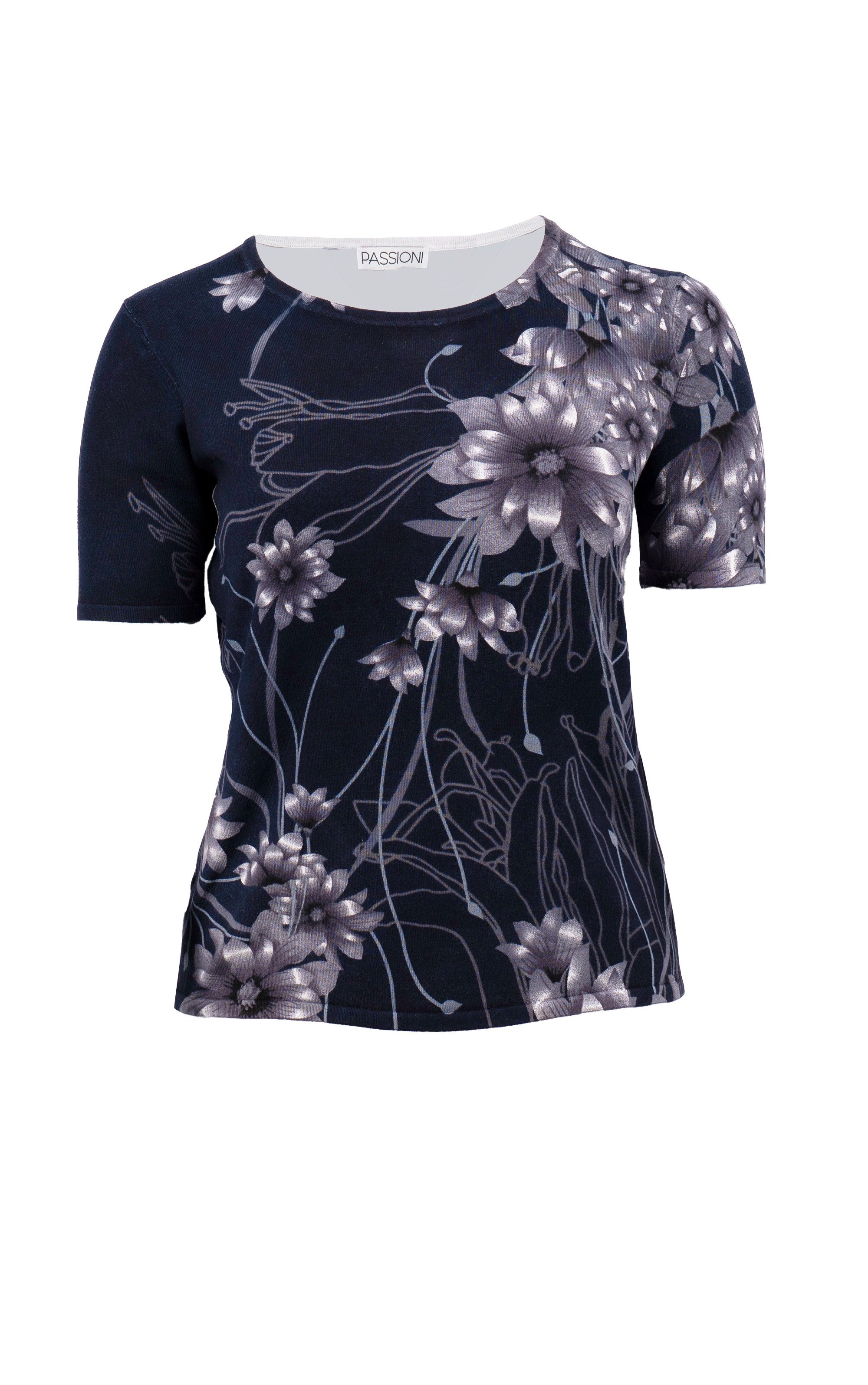 Passioni Cardigan Twinset mit blauem und grauem Blumendruck günstig online kaufen