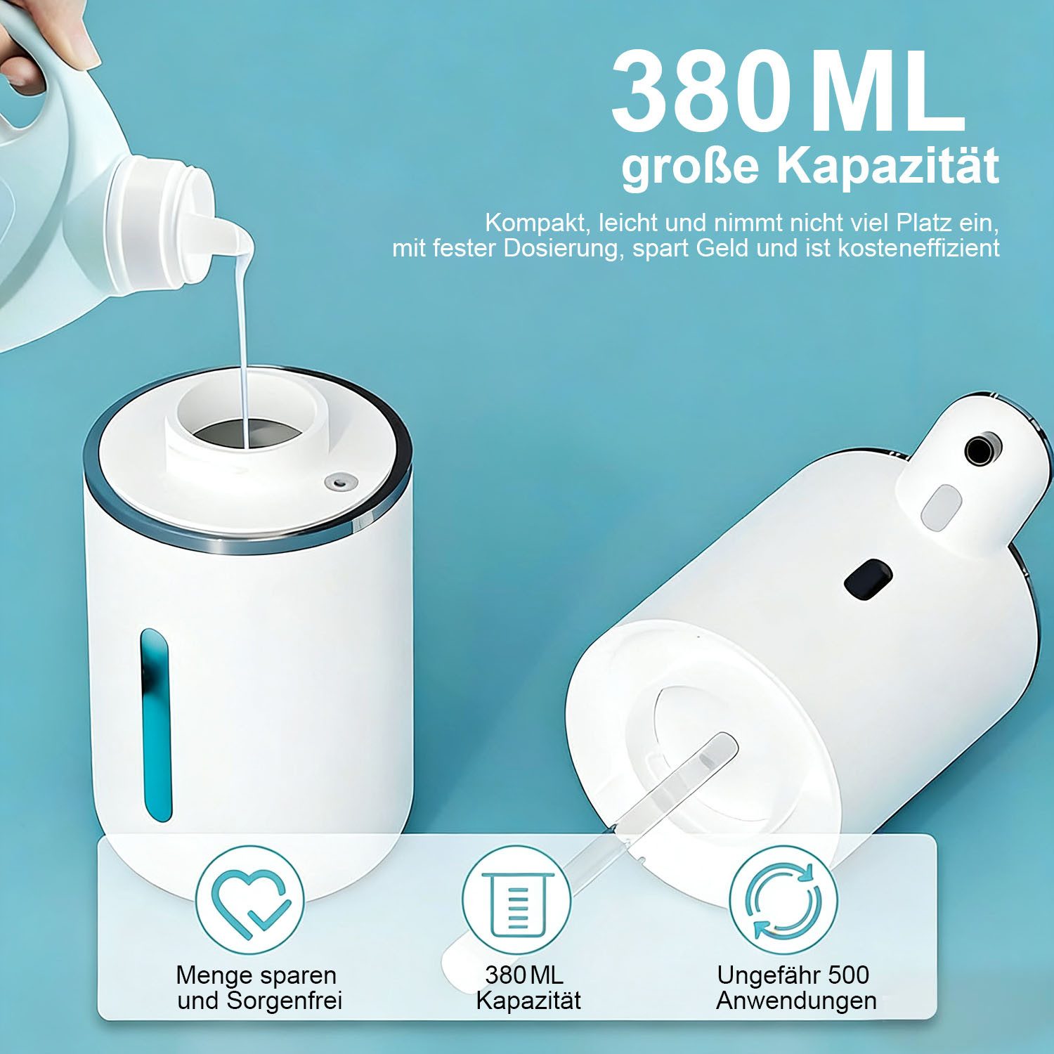 AIMAX Seifenspender Automatisch 380ml Wandbefestigung USB Wiederaufladbar, (IPX5 Wasserdicht, 6 Stufen Wasserdicht Elektrisch Berührungslos Elektrischer), mit S – Bild 4 von 5
